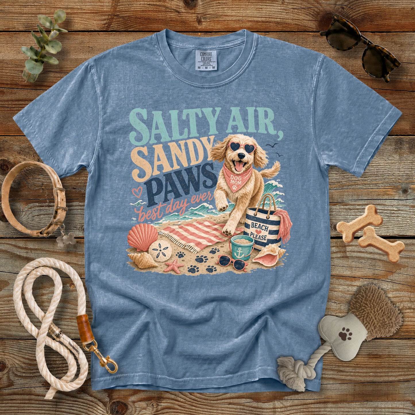 Salty Air Sandy Paws Best Day Ever T-Shirt | Comfort Colors 1717 Dog Mom Beach Tee