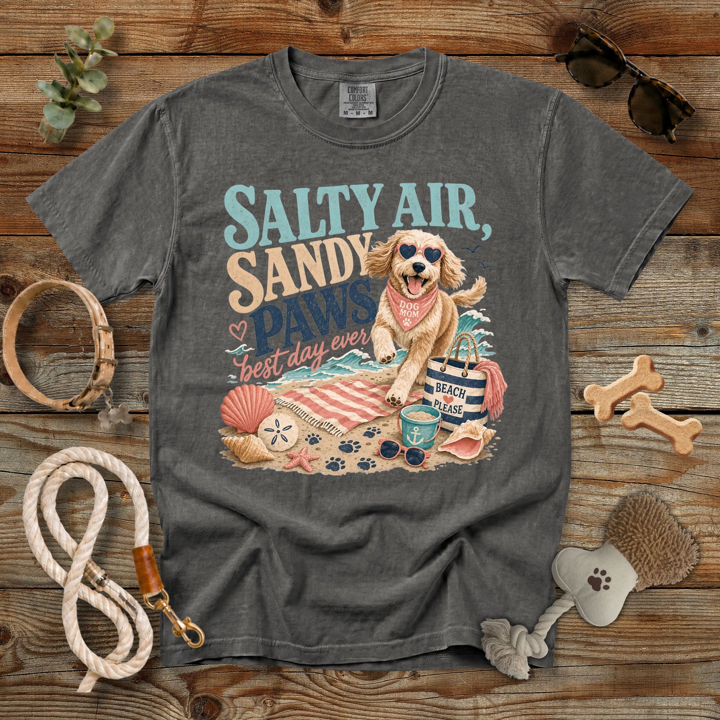 Salty Air Sandy Paws Best Day Ever T-Shirt | Comfort Colors 1717 Dog Mom Beach Tee