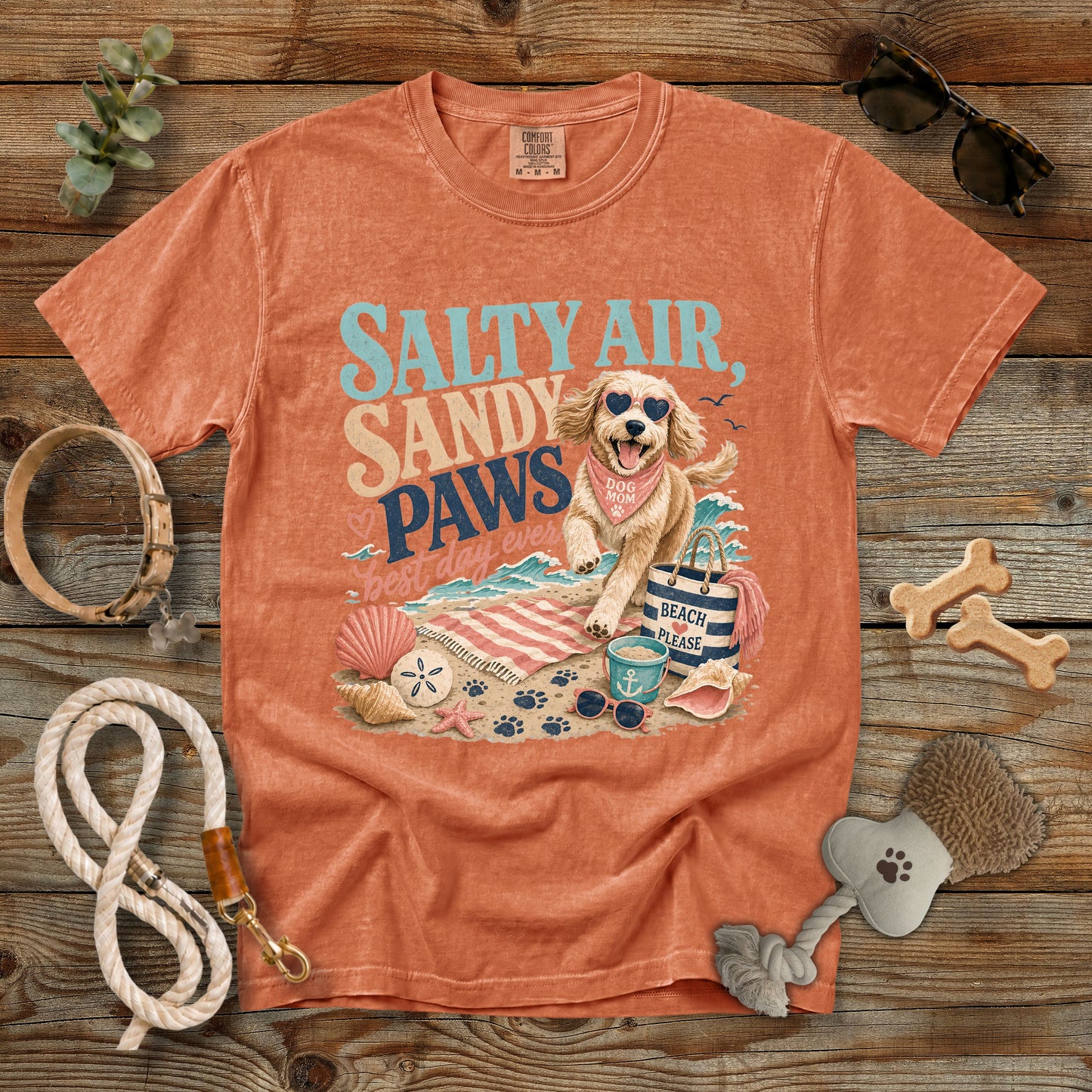 Salty Air Sandy Paws Best Day Ever T-Shirt | Comfort Colors 1717 Dog Mom Beach Tee