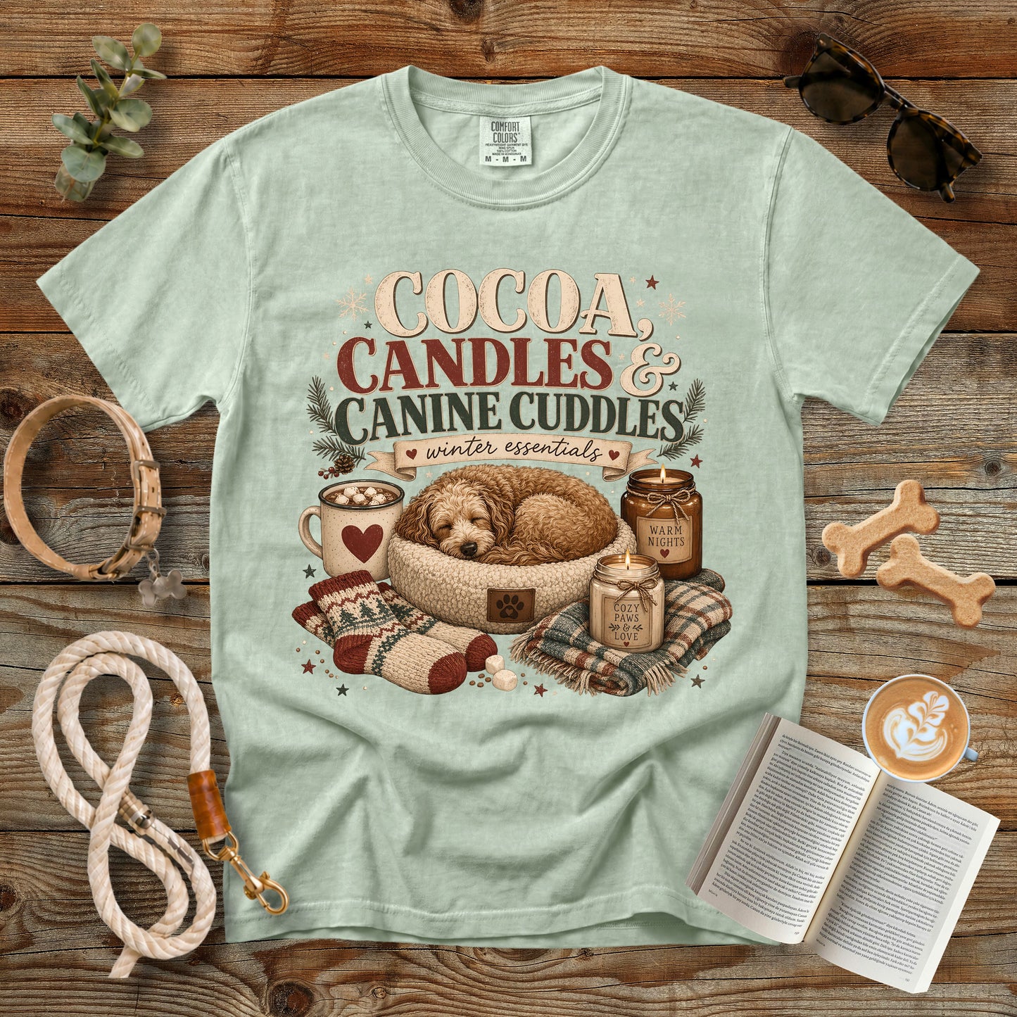 Cocoa Candles & Canine Cuddles T-Shirt | Comfort Colors 1717 Dog Mom Winter Tee