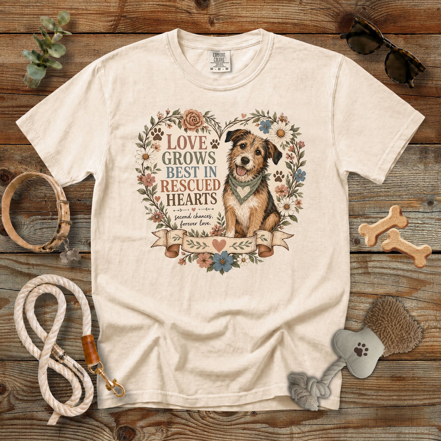 Love Grows Best in Rescued Hearts T-Shirt | Comfort Colors 1717 Rescue Dog Mom Tee