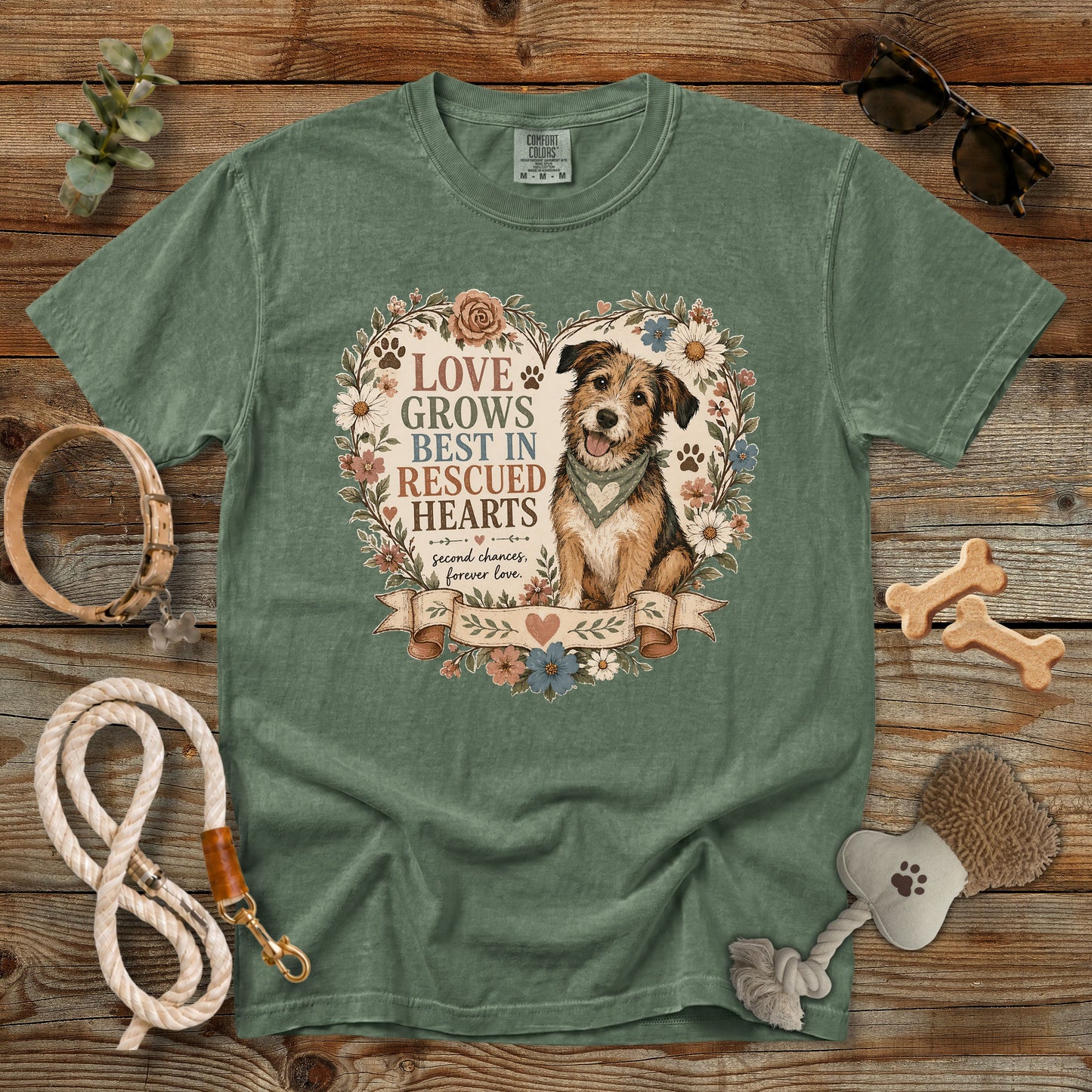 Love Grows Best in Rescued Hearts T-Shirt | Comfort Colors 1717 Rescue Dog Mom Tee