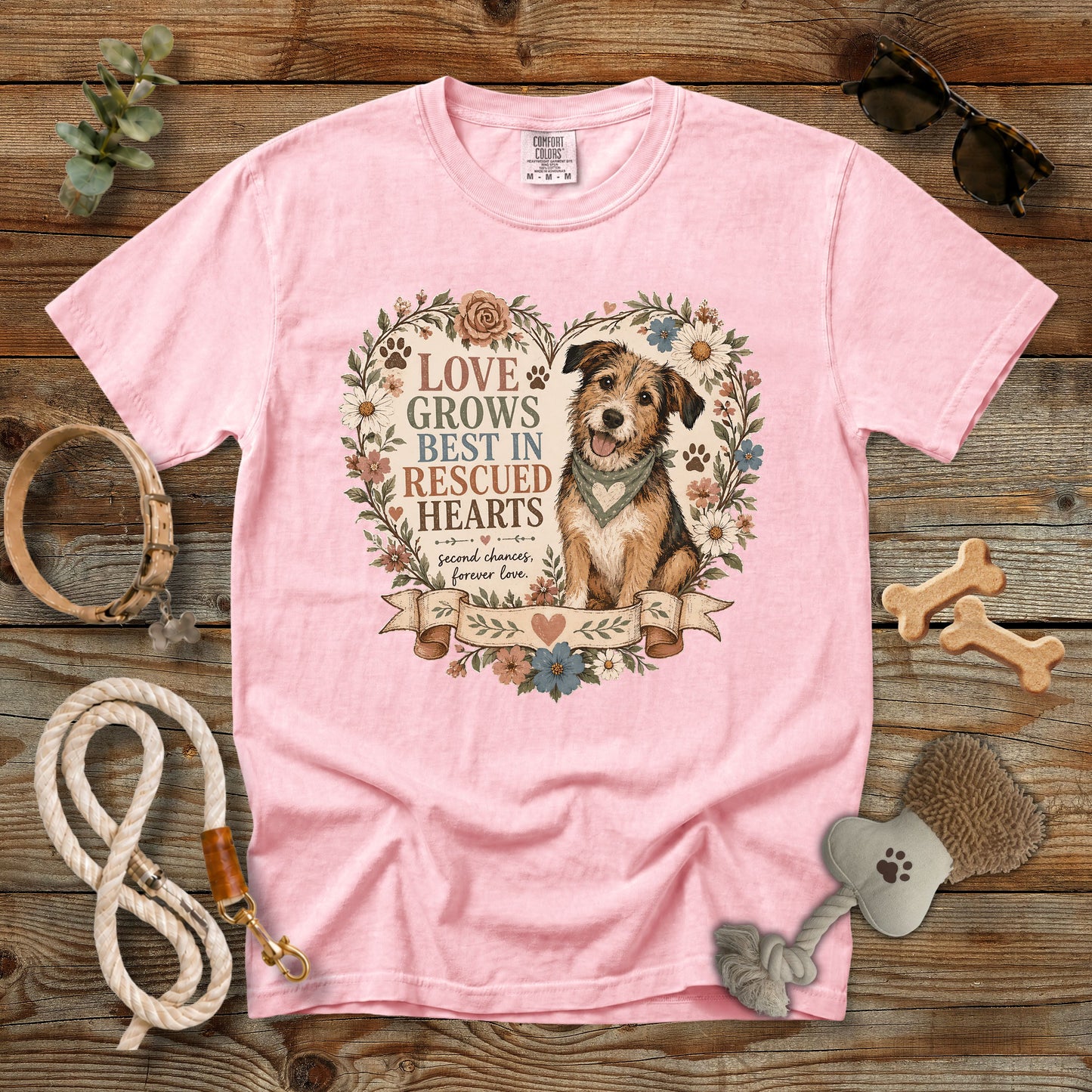 Love Grows Best in Rescued Hearts T-Shirt | Comfort Colors 1717 Rescue Dog Mom Tee