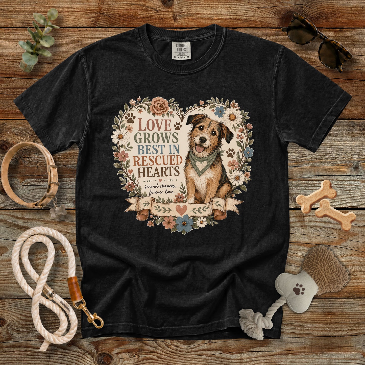Love Grows Best in Rescued Hearts T-Shirt | Comfort Colors 1717 Rescue Dog Mom Tee