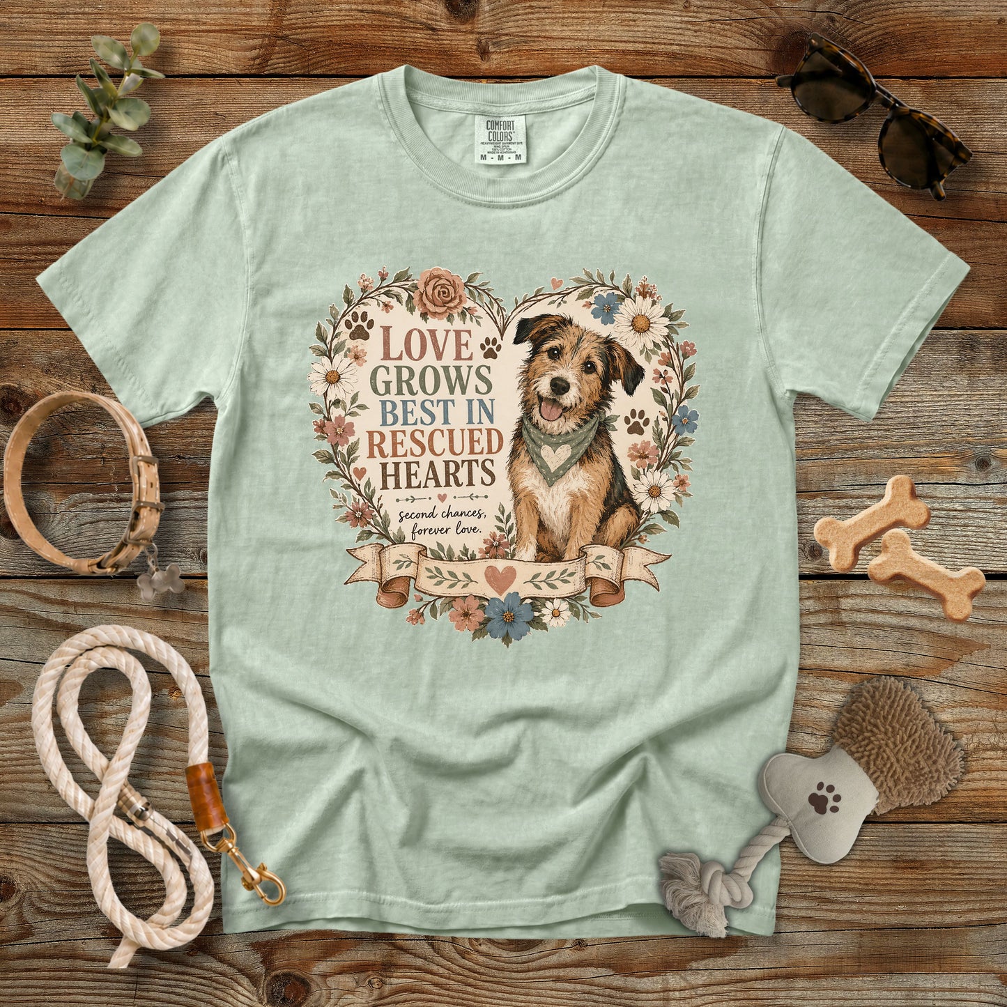 Love Grows Best in Rescued Hearts T-Shirt | Comfort Colors 1717 Rescue Dog Mom Tee