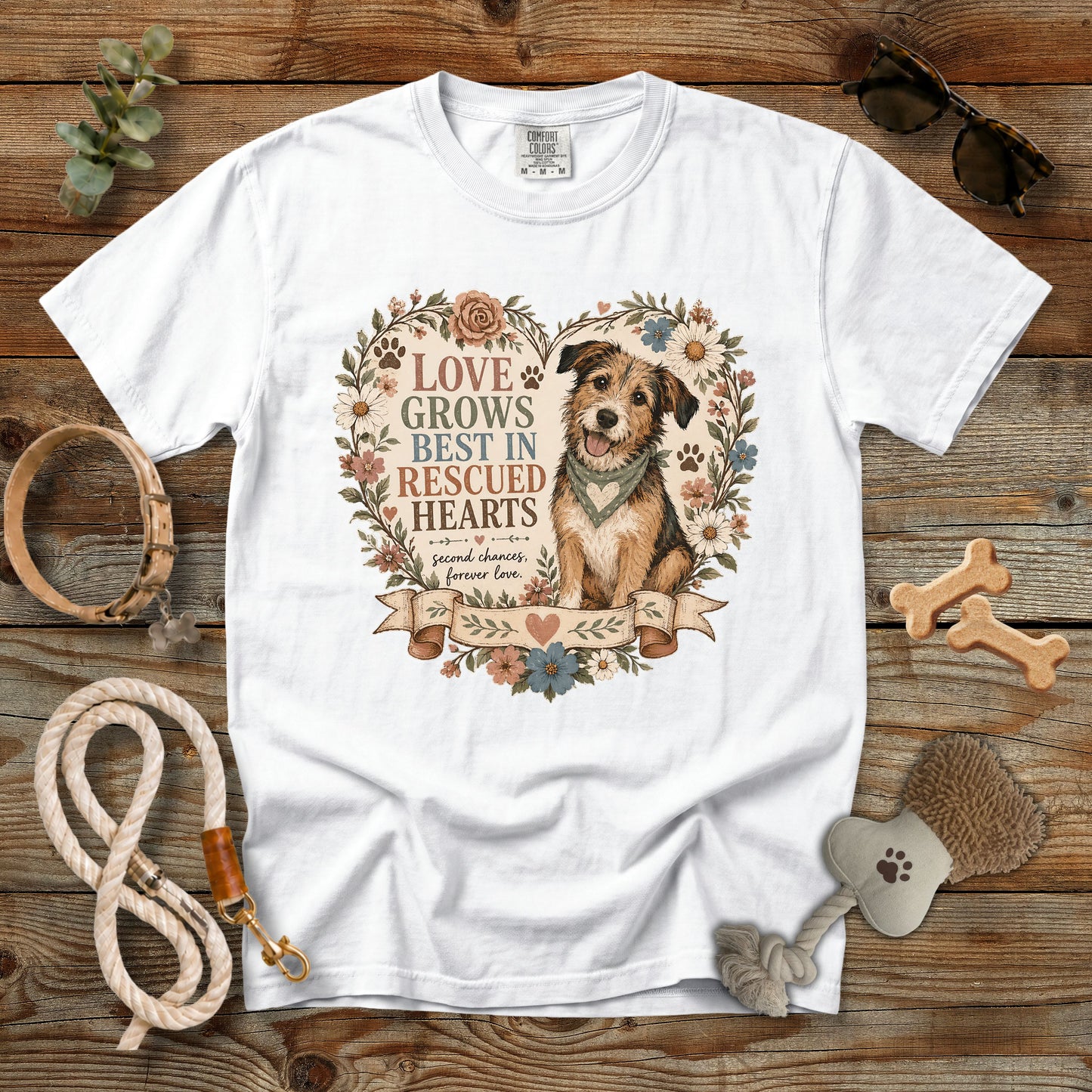 Love Grows Best in Rescued Hearts T-Shirt | Comfort Colors 1717 Rescue Dog Mom Tee