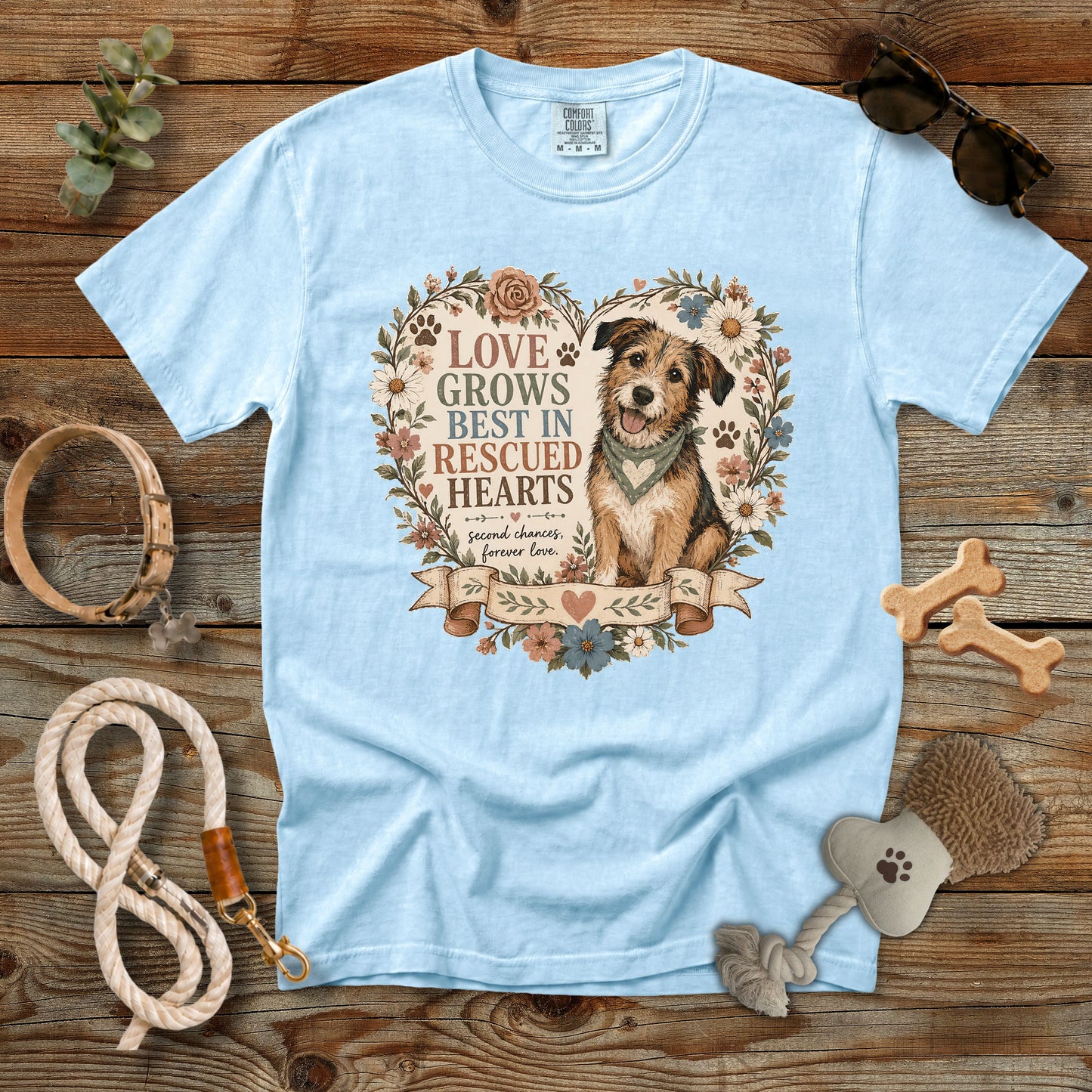 Love Grows Best in Rescued Hearts T-Shirt | Comfort Colors 1717 Rescue Dog Mom Tee