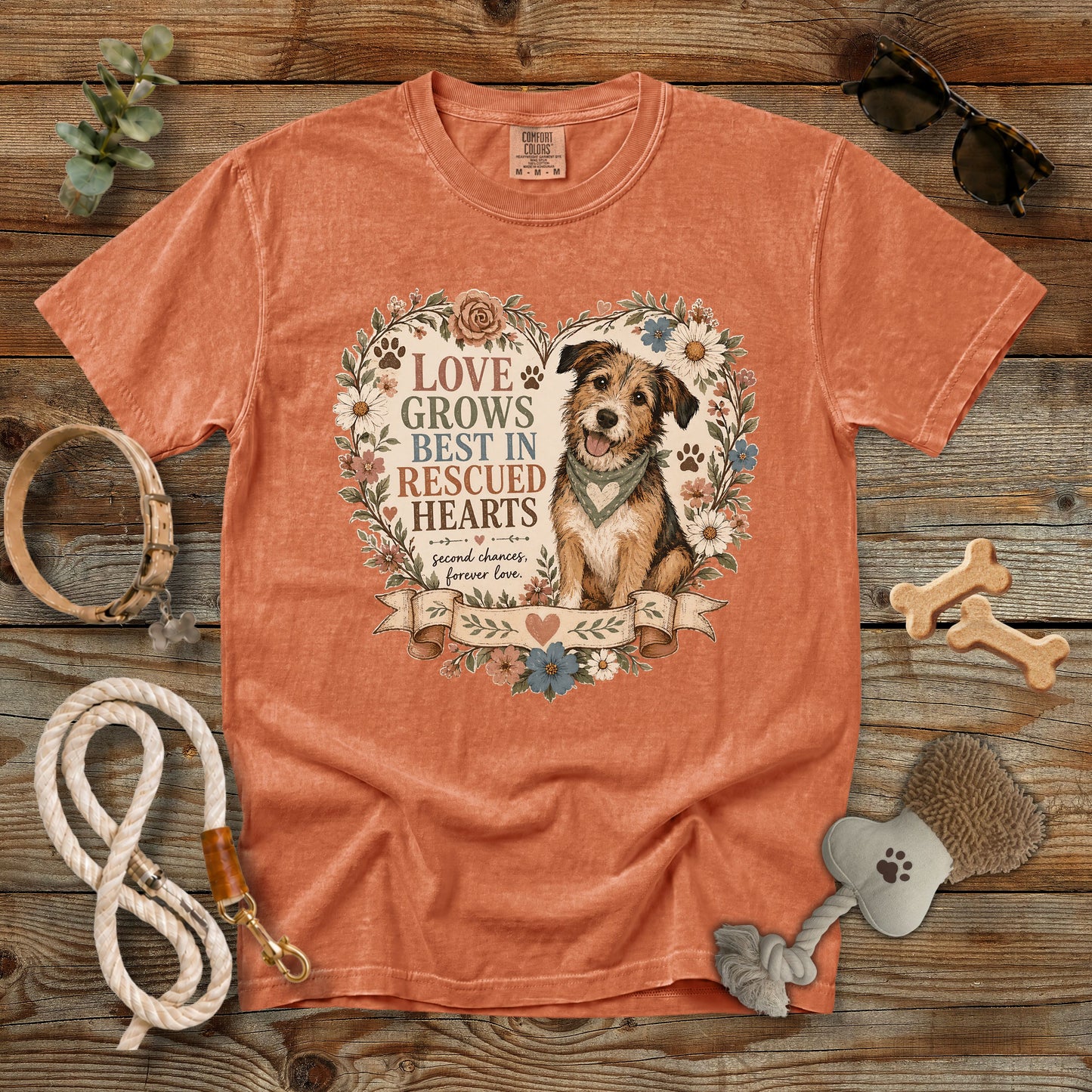 Love Grows Best in Rescued Hearts T-Shirt | Comfort Colors 1717 Rescue Dog Mom Tee