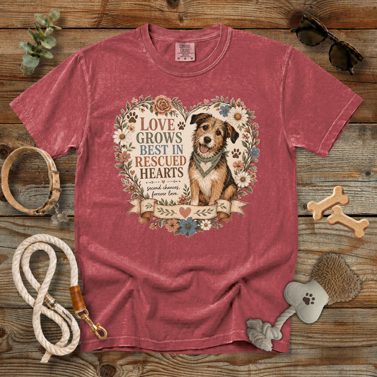Love Grows Best in Rescued Hearts T-Shirt | Comfort Colors 1717 Rescue Dog Mom Tee