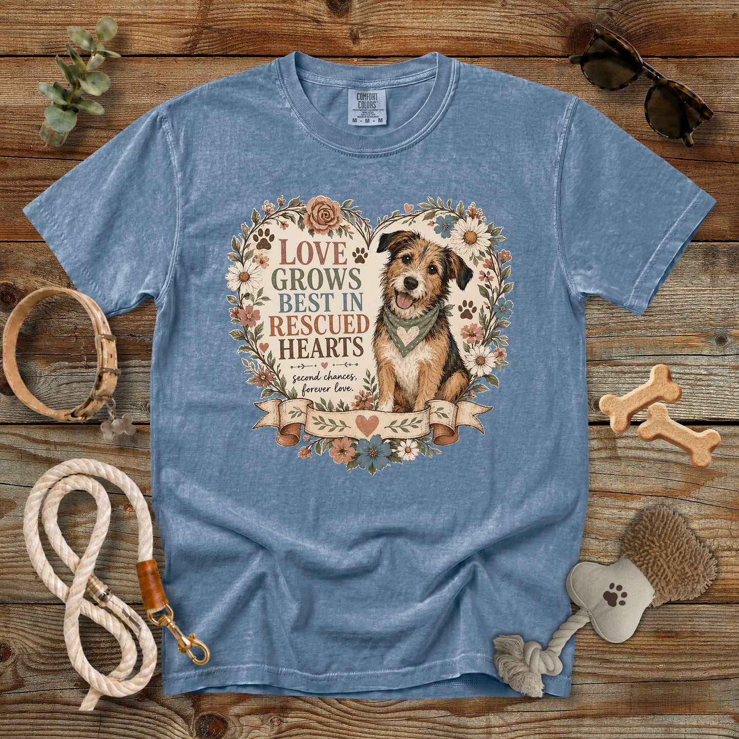 Love Grows Best in Rescued Hearts T-Shirt | Comfort Colors 1717 Rescue Dog Mom Tee