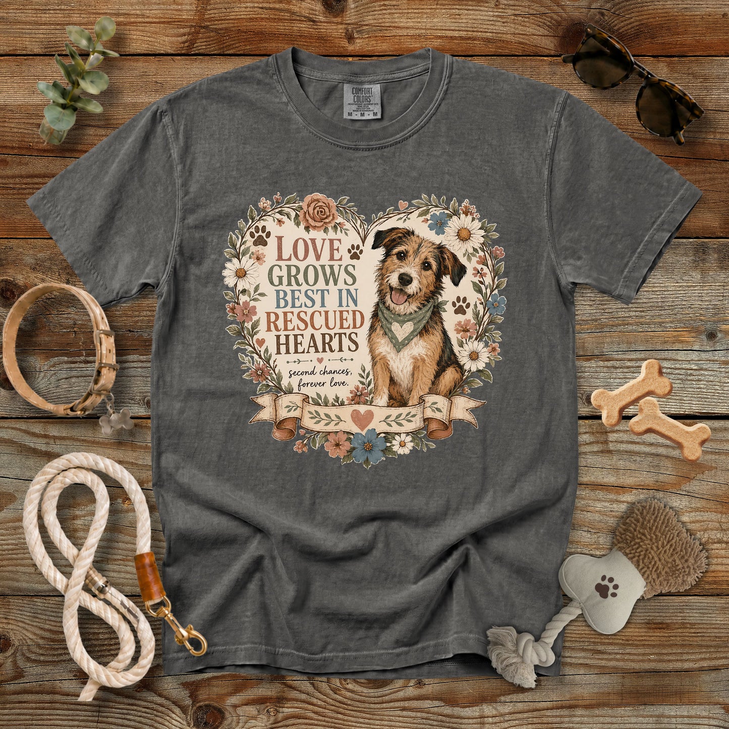 Love Grows Best in Rescued Hearts T-Shirt | Comfort Colors 1717 Rescue Dog Mom Tee