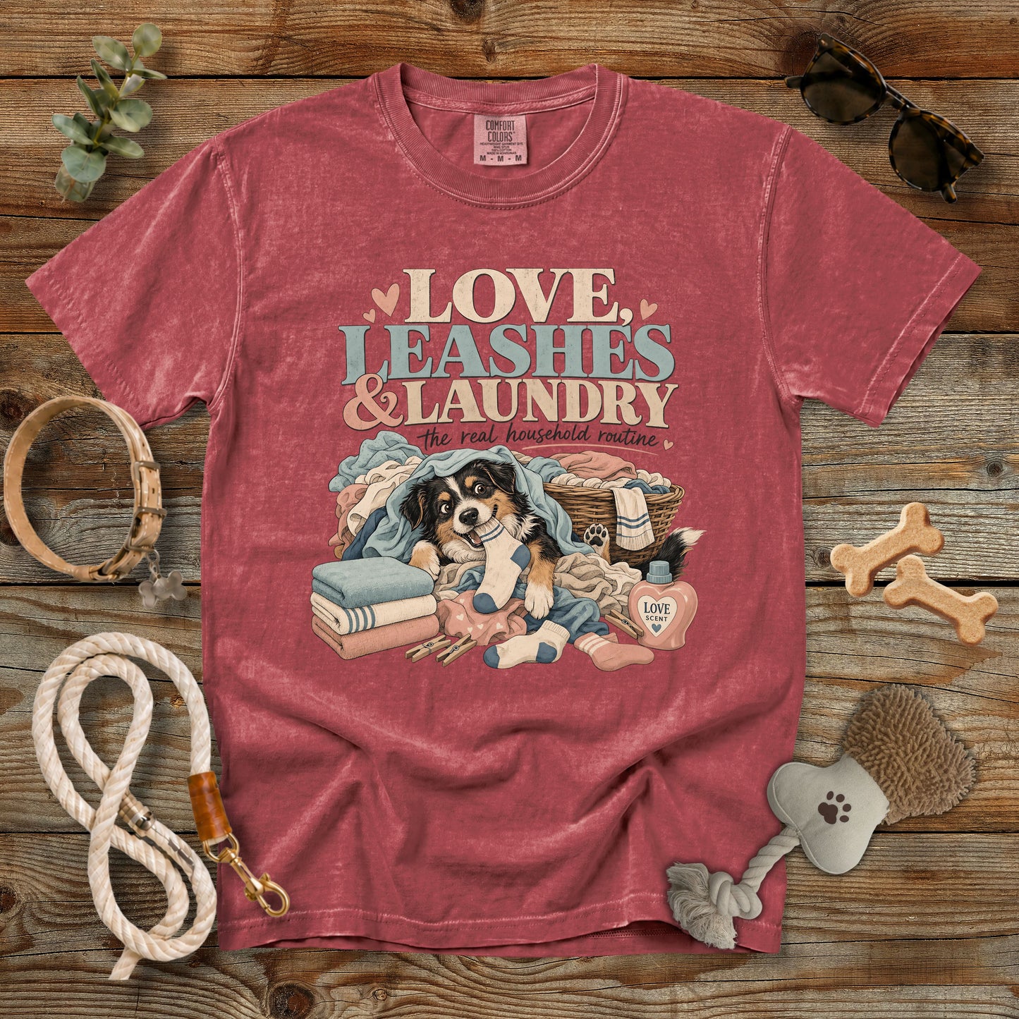 Love, Leashes & Laundry T-Shirt | Comfort Colors 1717 Dog Mom Graphic Tee