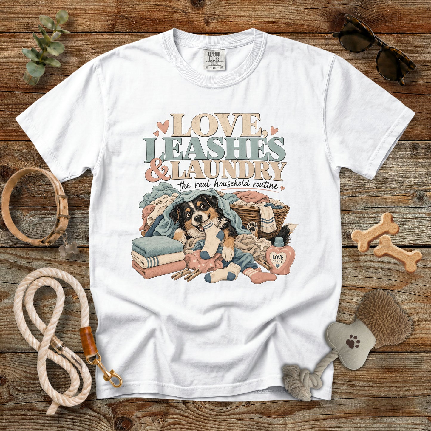 Love, Leashes & Laundry T-Shirt | Comfort Colors 1717 Dog Mom Graphic Tee