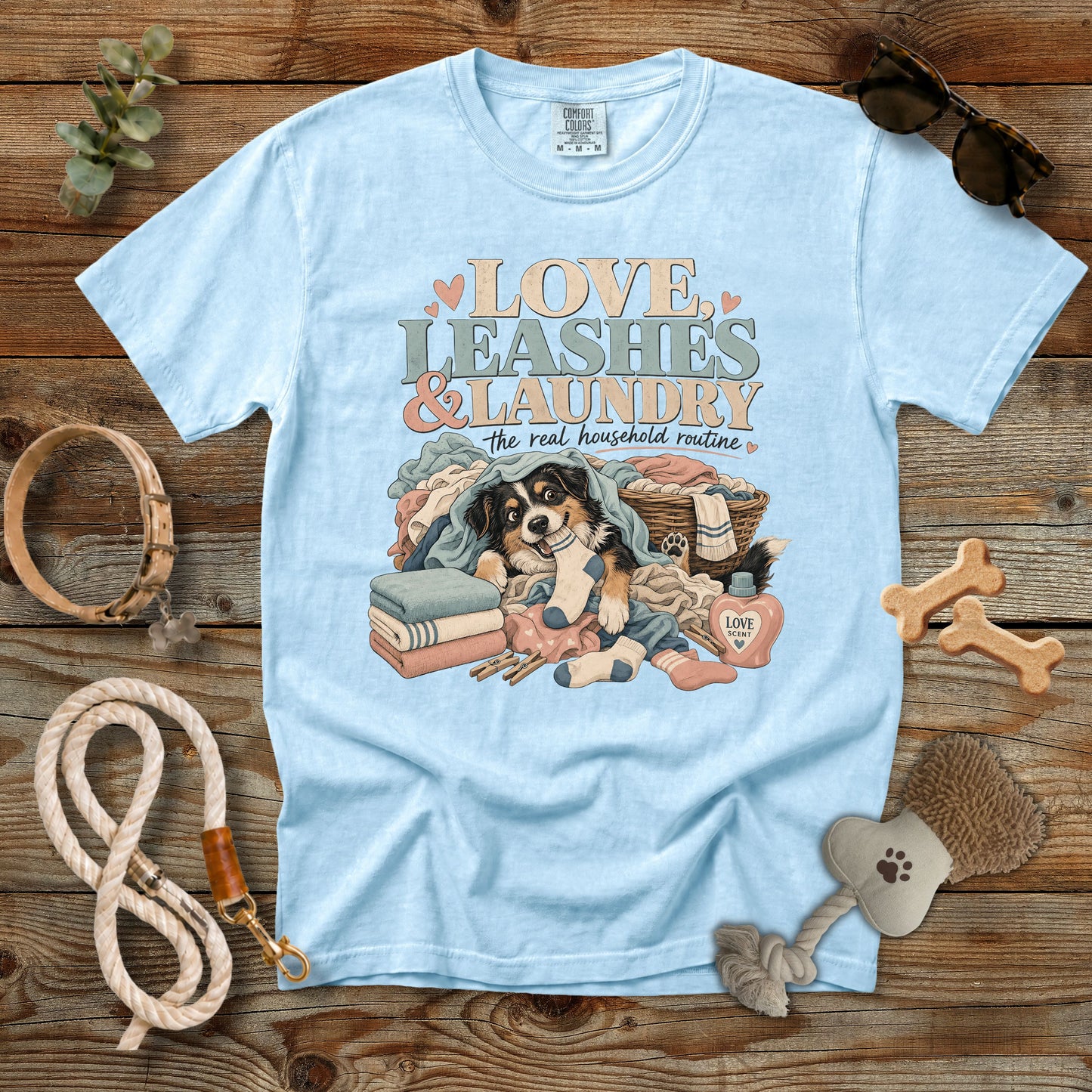 Love, Leashes & Laundry T-Shirt | Comfort Colors 1717 Dog Mom Graphic Tee