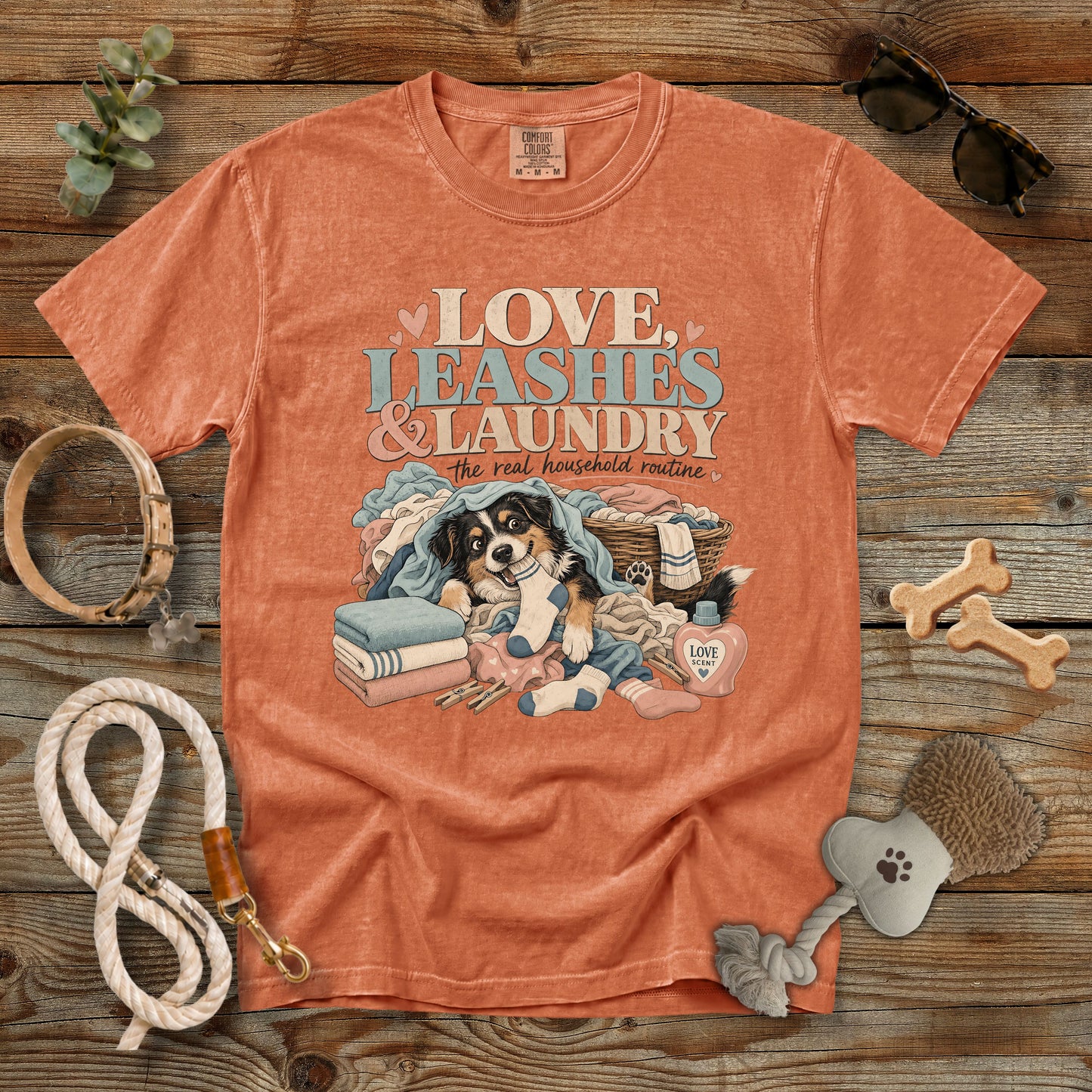 Love, Leashes & Laundry T-Shirt | Comfort Colors 1717 Dog Mom Graphic Tee