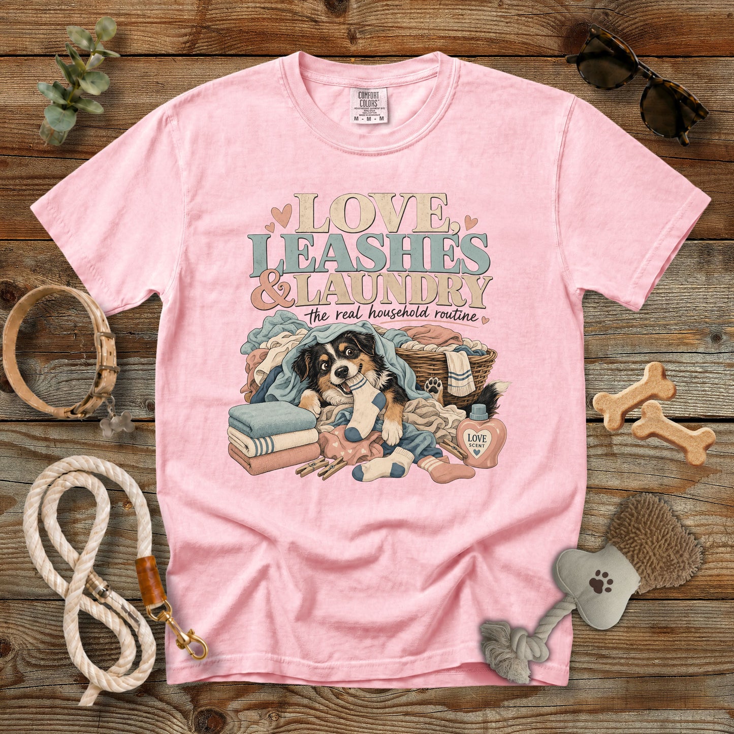 Love, Leashes & Laundry T-Shirt | Comfort Colors 1717 Dog Mom Graphic Tee