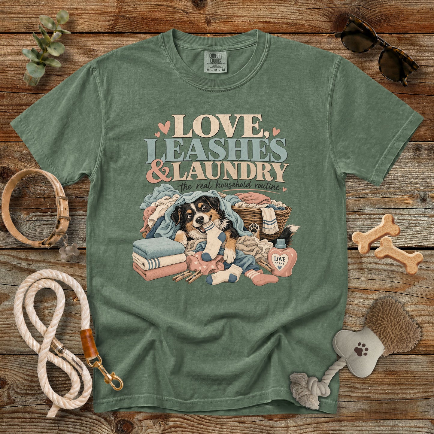 Love, Leashes & Laundry T-Shirt | Comfort Colors 1717 Dog Mom Graphic Tee
