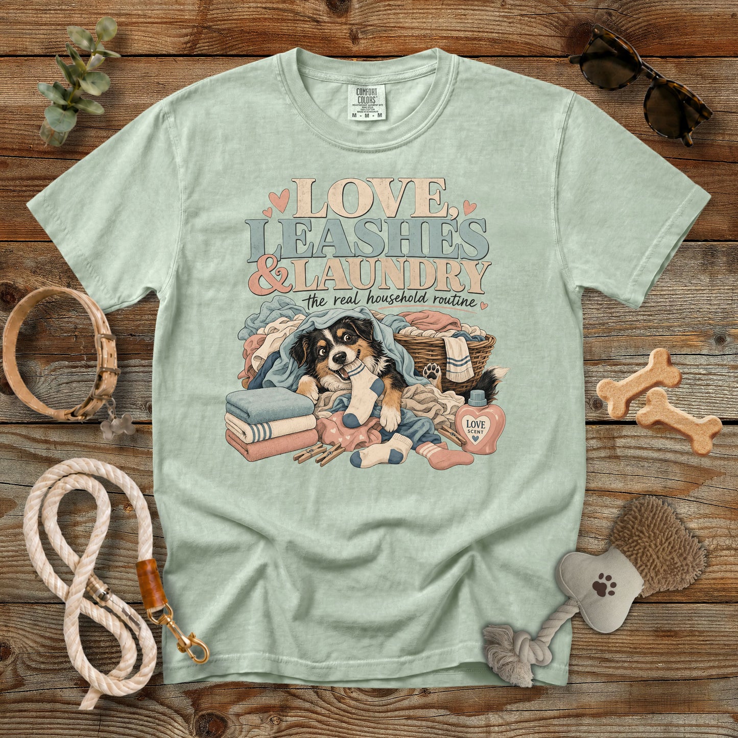 Love, Leashes & Laundry T-Shirt | Comfort Colors 1717 Dog Mom Graphic Tee