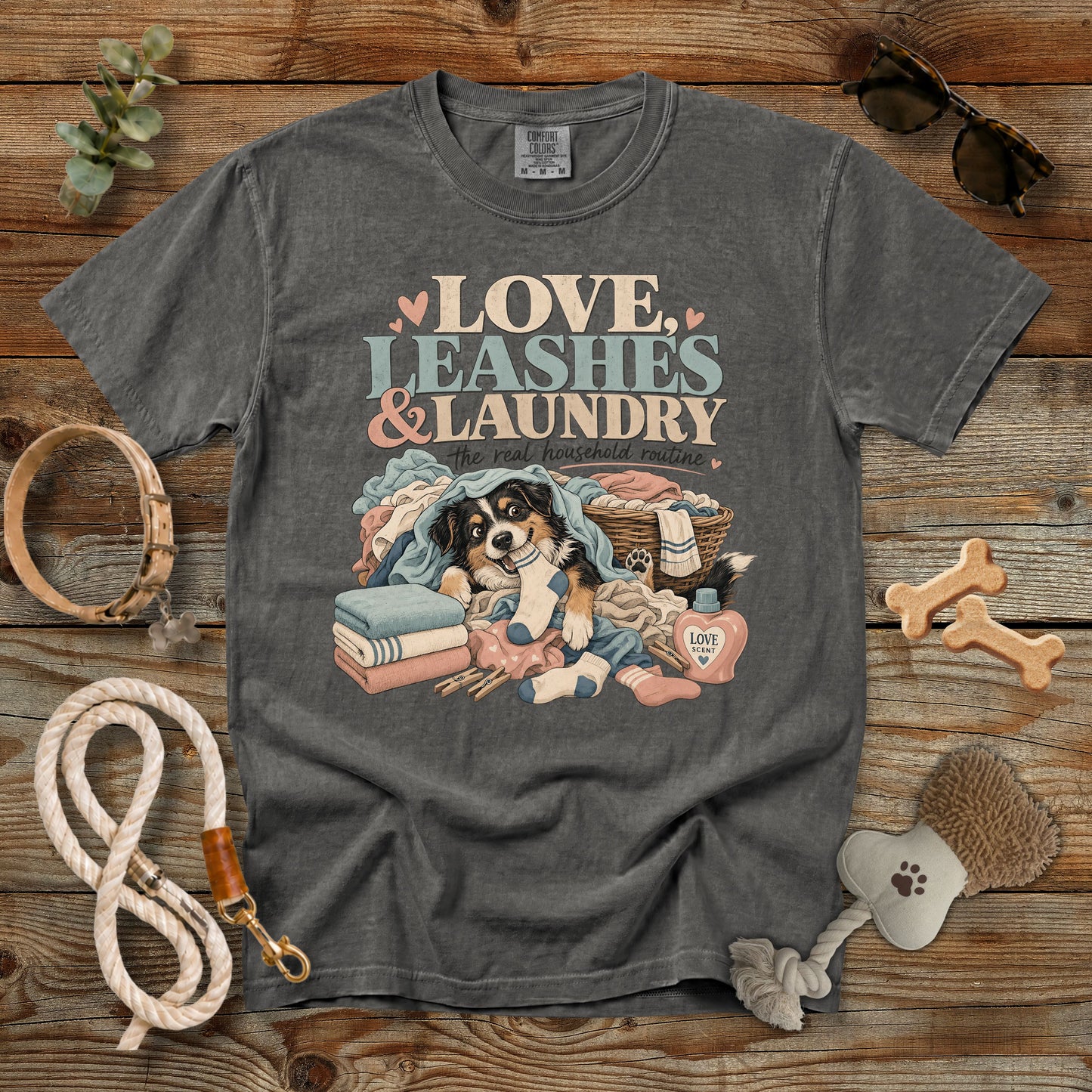Love, Leashes & Laundry T-Shirt | Comfort Colors 1717 Dog Mom Graphic Tee