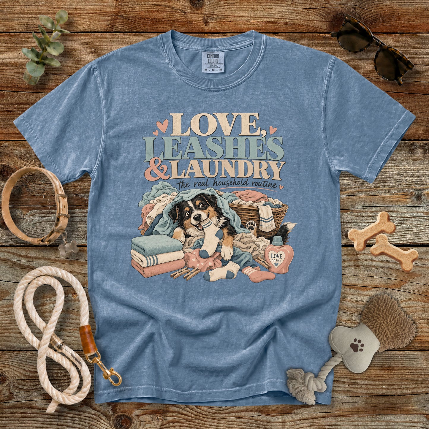 Love, Leashes & Laundry T-Shirt | Comfort Colors 1717 Dog Mom Graphic Tee