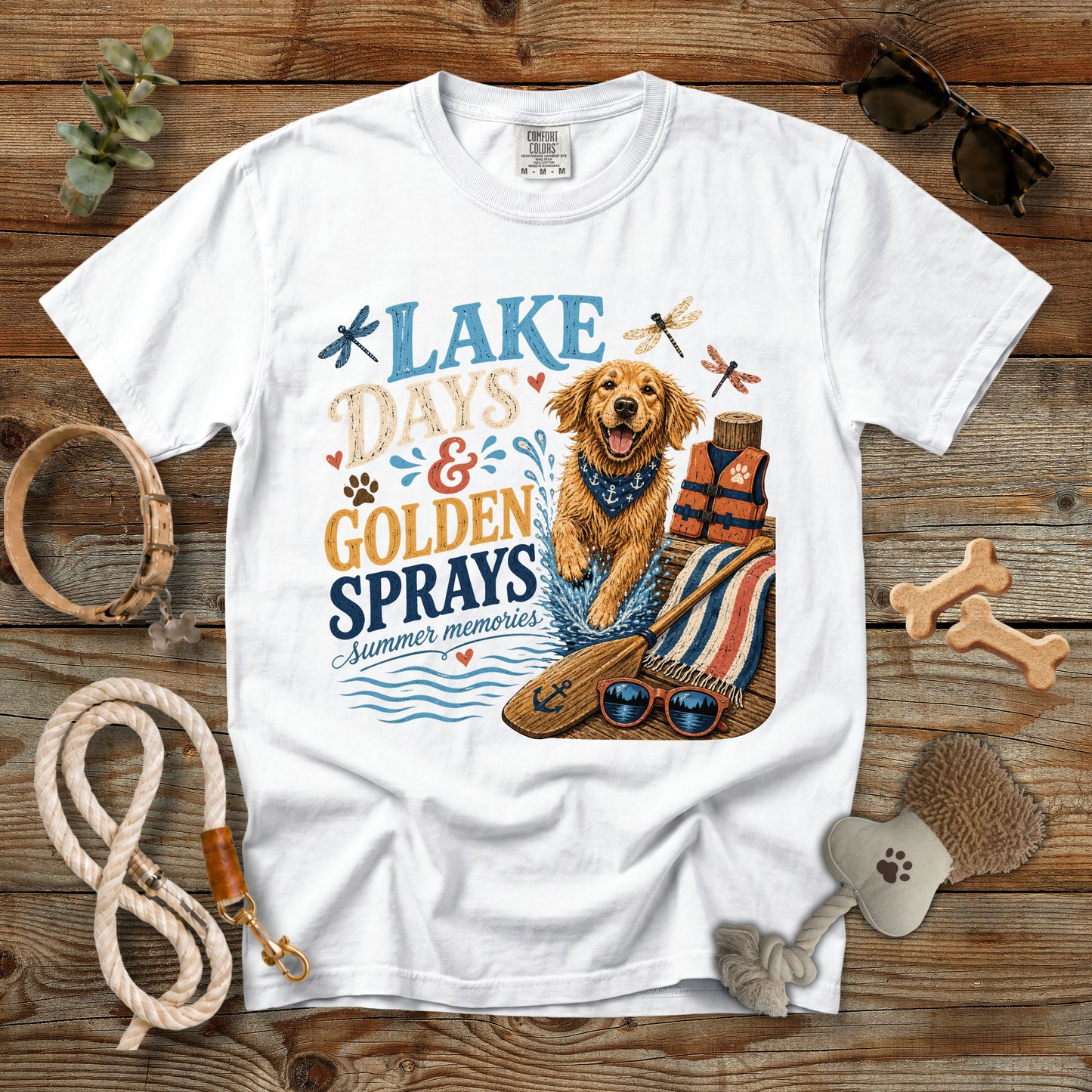 Lake Days & Golden Sprays T-Shirt | Comfort Colors 1717 Golden Retriever Summer Tee