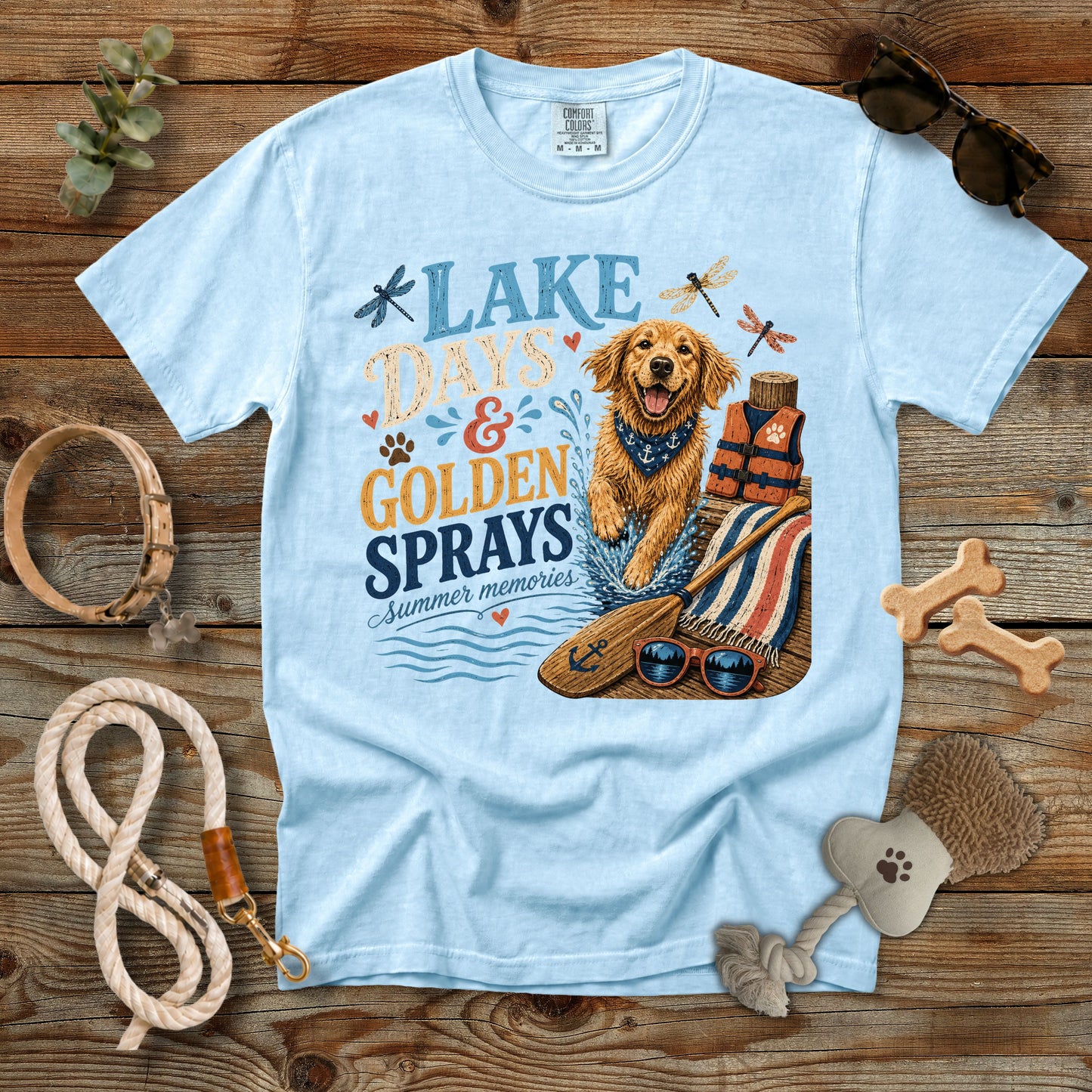 Lake Days & Golden Sprays T-Shirt | Comfort Colors 1717 Golden Retriever Summer Tee