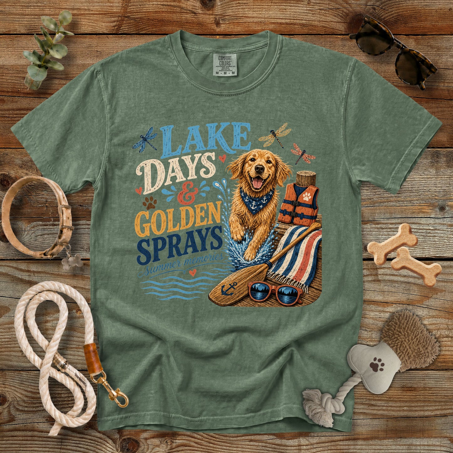 Lake Days & Golden Sprays T-Shirt | Comfort Colors 1717 Golden Retriever Summer Tee