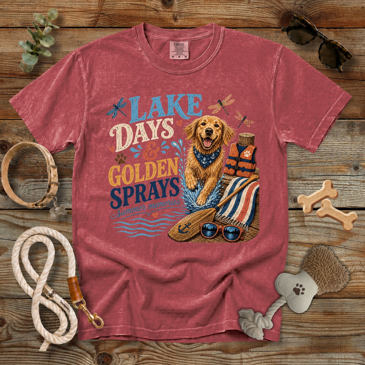 Lake Days & Golden Sprays T-Shirt | Comfort Colors 1717 Golden Retriever Summer Tee