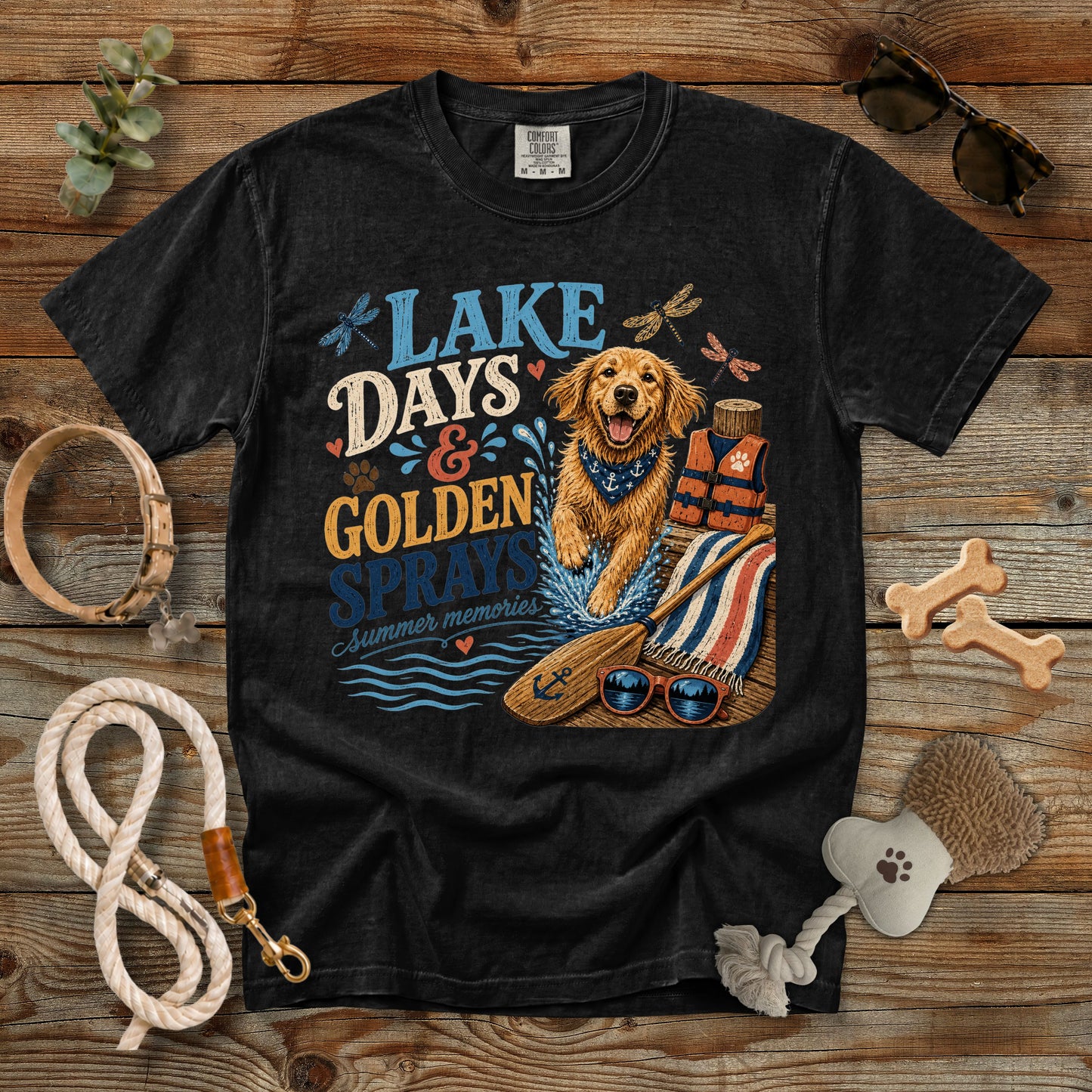 Lake Days & Golden Sprays T-Shirt | Comfort Colors 1717 Golden Retriever Summer Tee