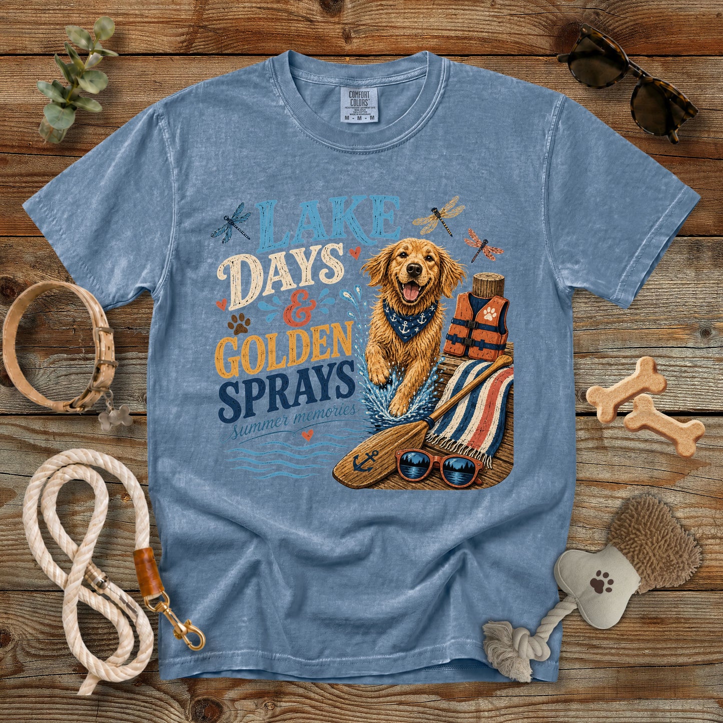 Lake Days & Golden Sprays T-Shirt | Comfort Colors 1717 Golden Retriever Summer Tee