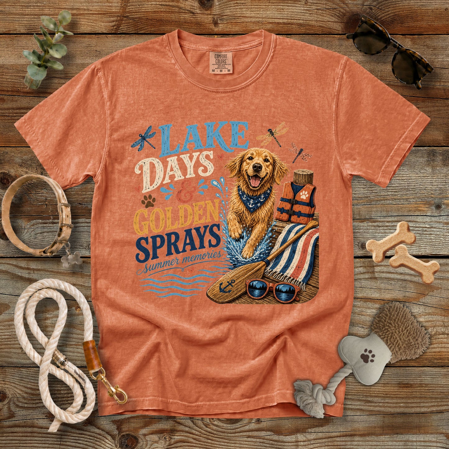 Lake Days & Golden Sprays T-Shirt | Comfort Colors 1717 Golden Retriever Summer Tee