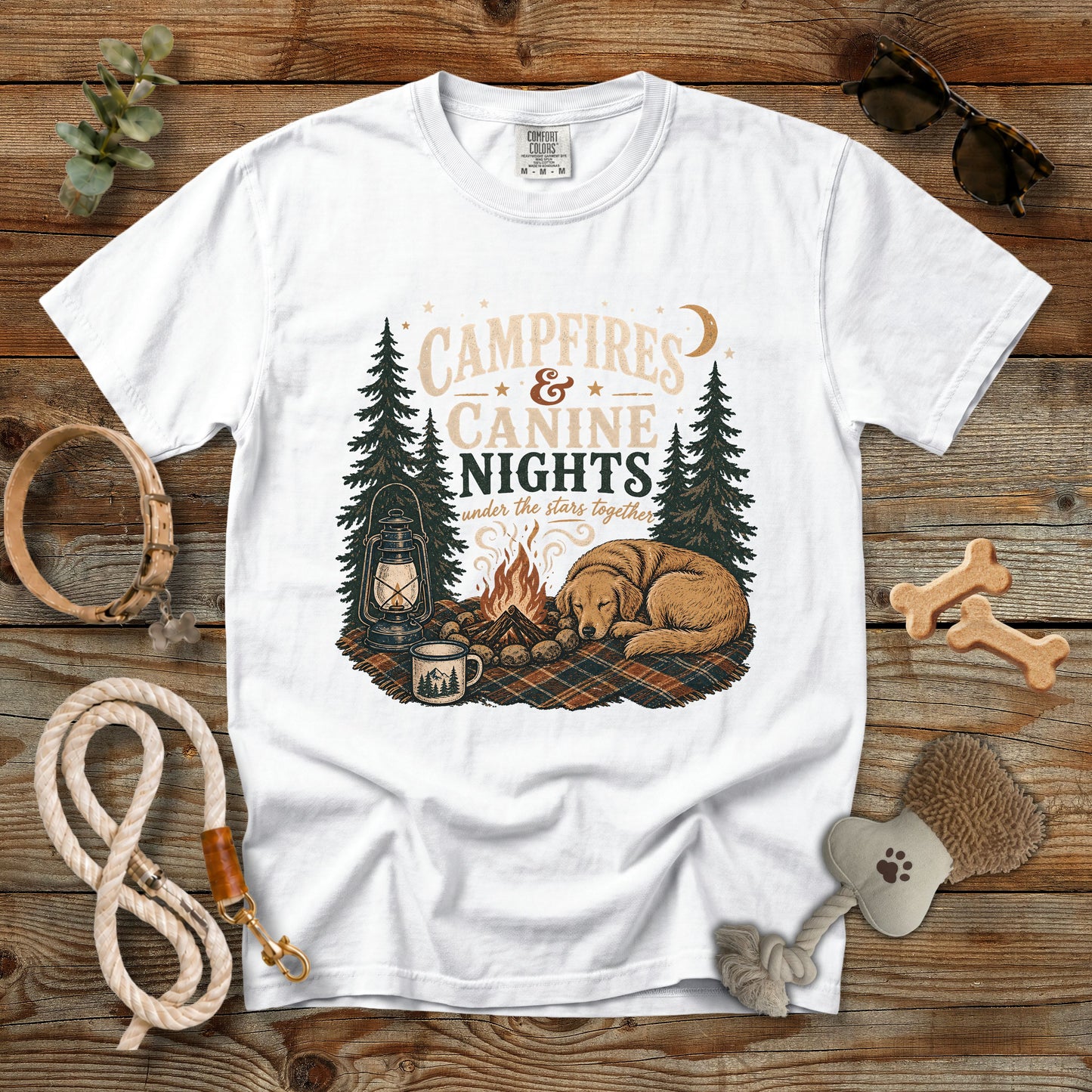 Campfires & Canine Nights T-Shirt | Comfort Colors 1717 Camping Dog Mom Tee