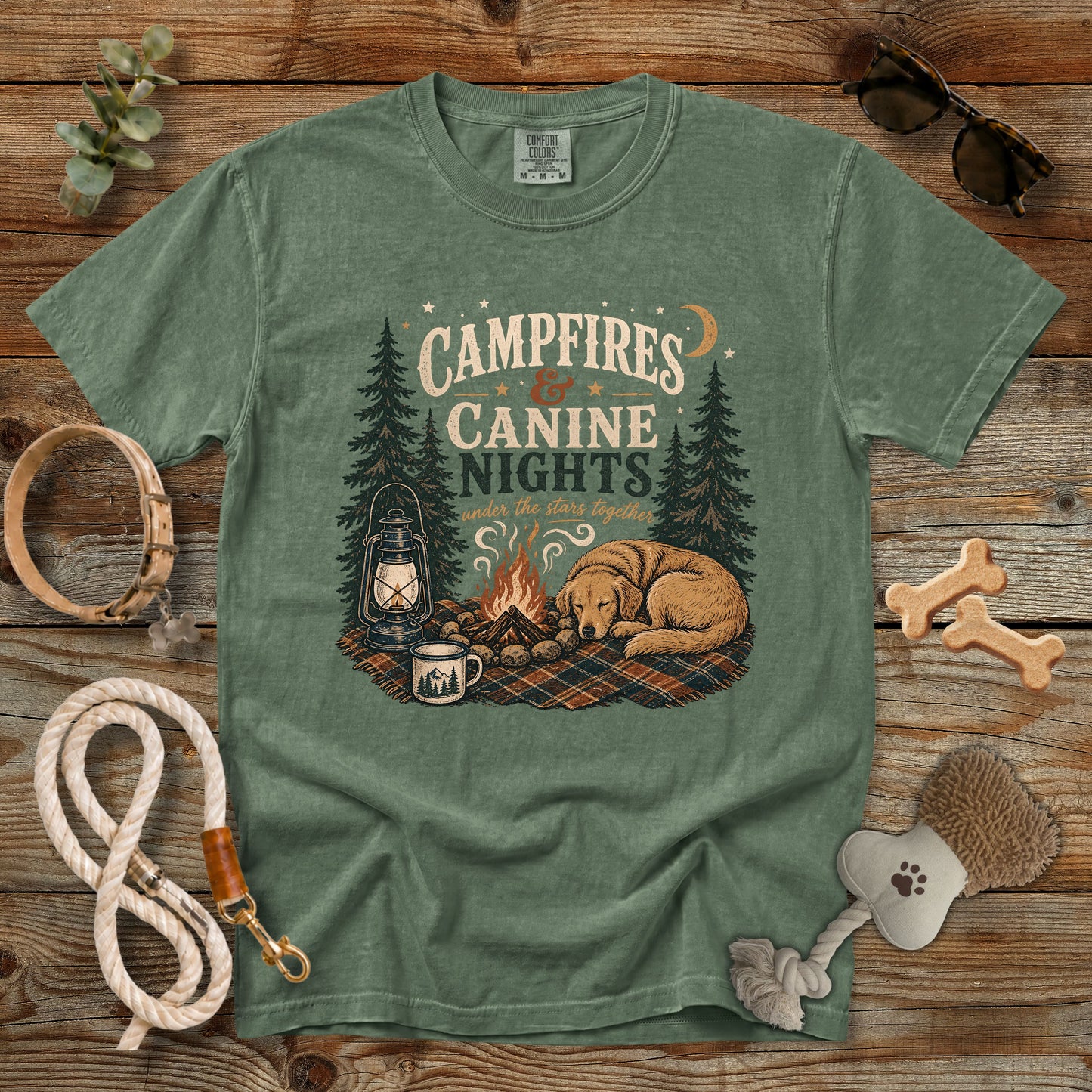 Campfires & Canine Nights T-Shirt | Comfort Colors 1717 Camping Dog Mom Tee