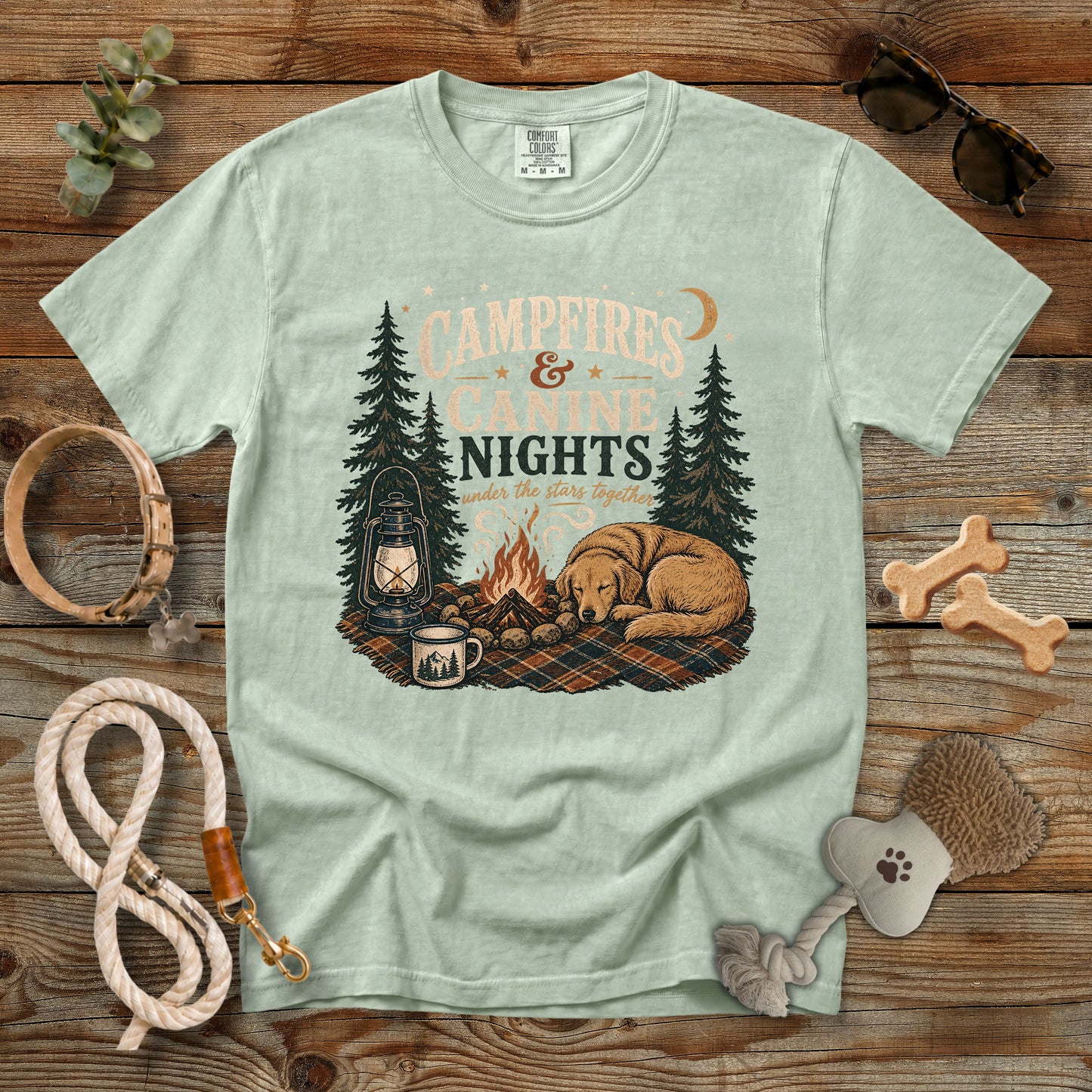 Campfires & Canine Nights T-Shirt | Comfort Colors 1717 Camping Dog Mom Tee