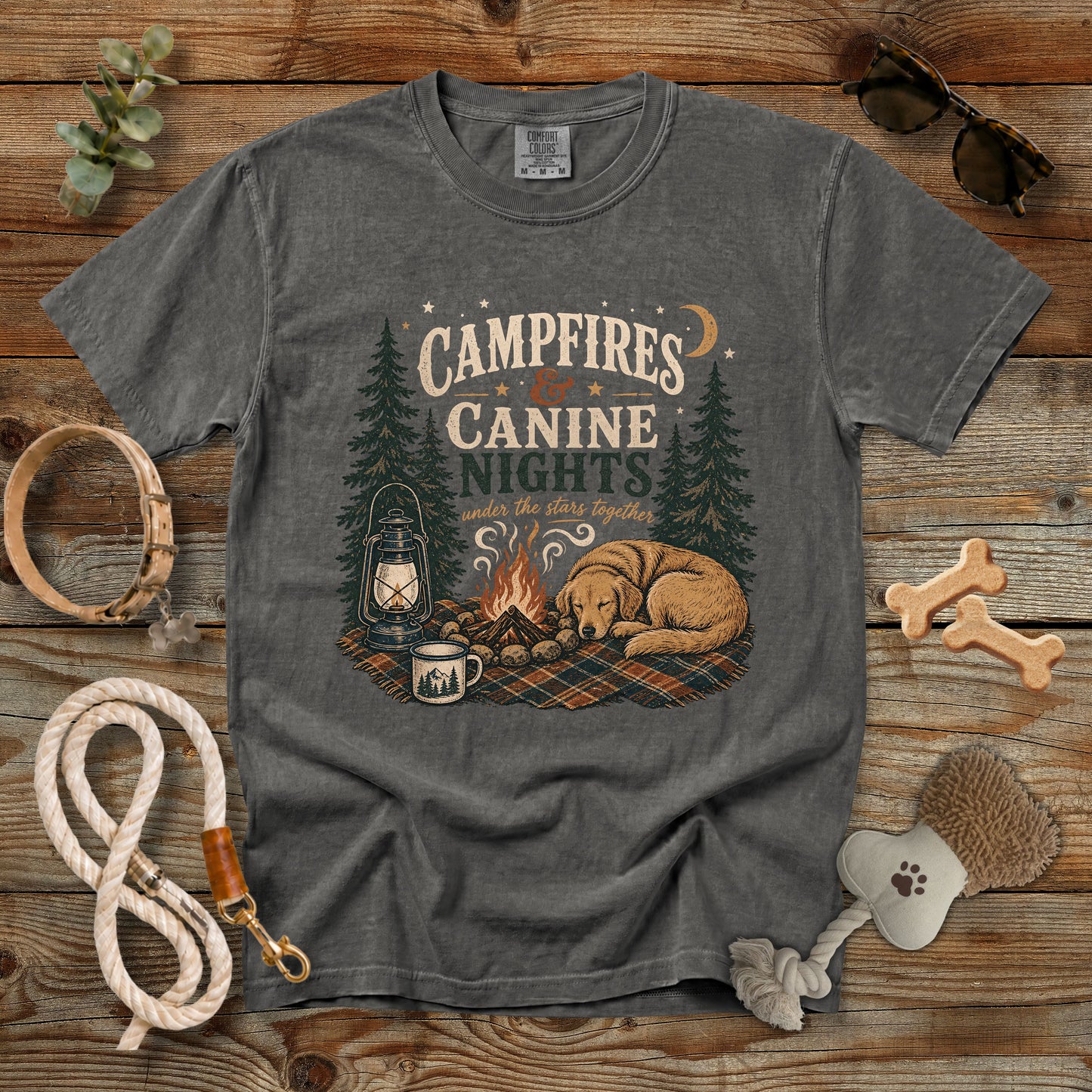 Campfires & Canine Nights T-Shirt | Comfort Colors 1717 Camping Dog Mom Tee