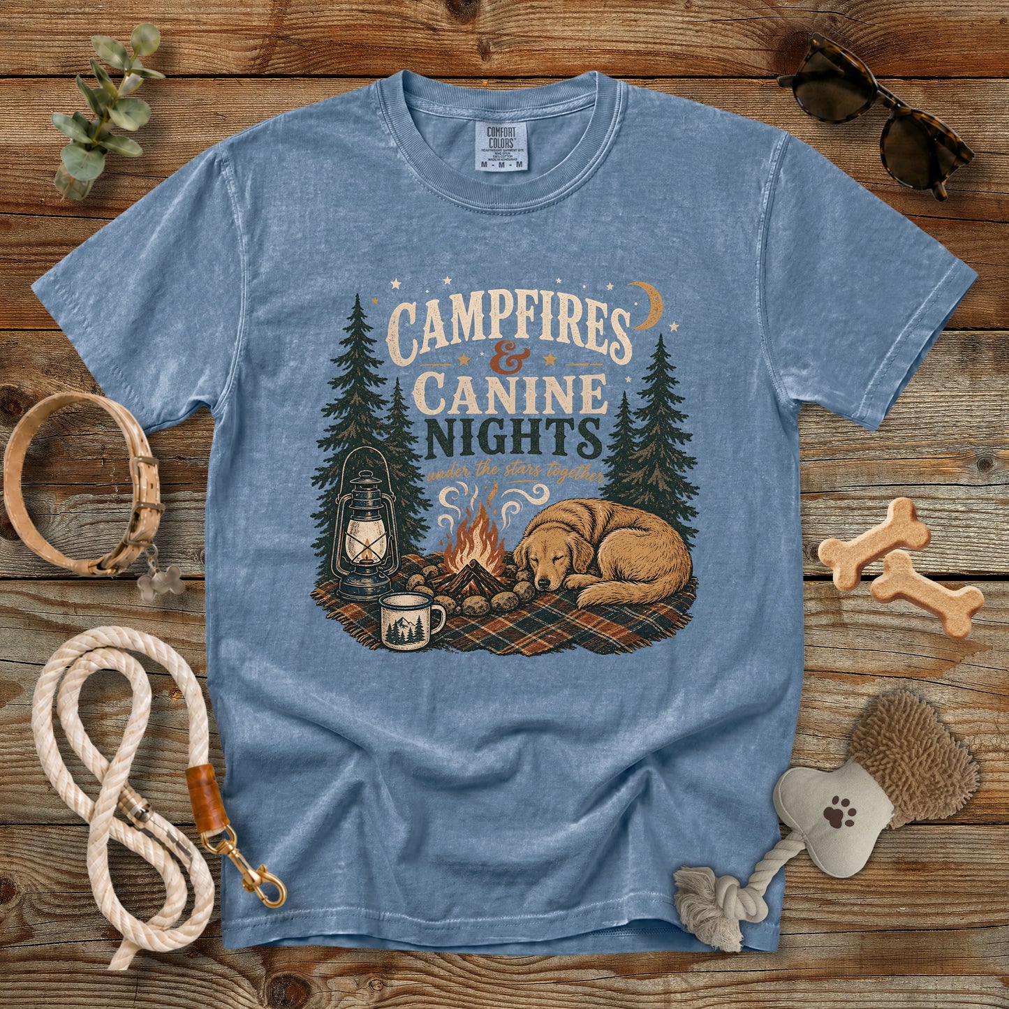 Campfires & Canine Nights T-Shirt | Comfort Colors 1717 Camping Dog Mom Tee