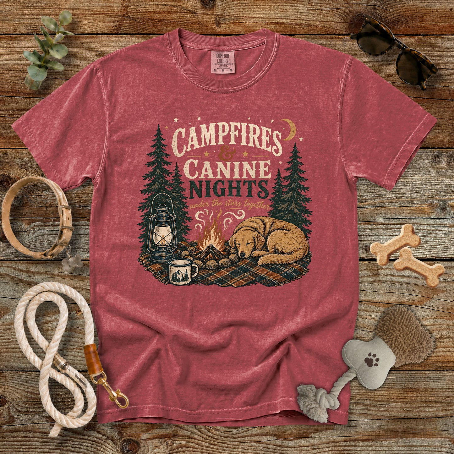 Campfires & Canine Nights T-Shirt | Comfort Colors 1717 Camping Dog Mom Tee