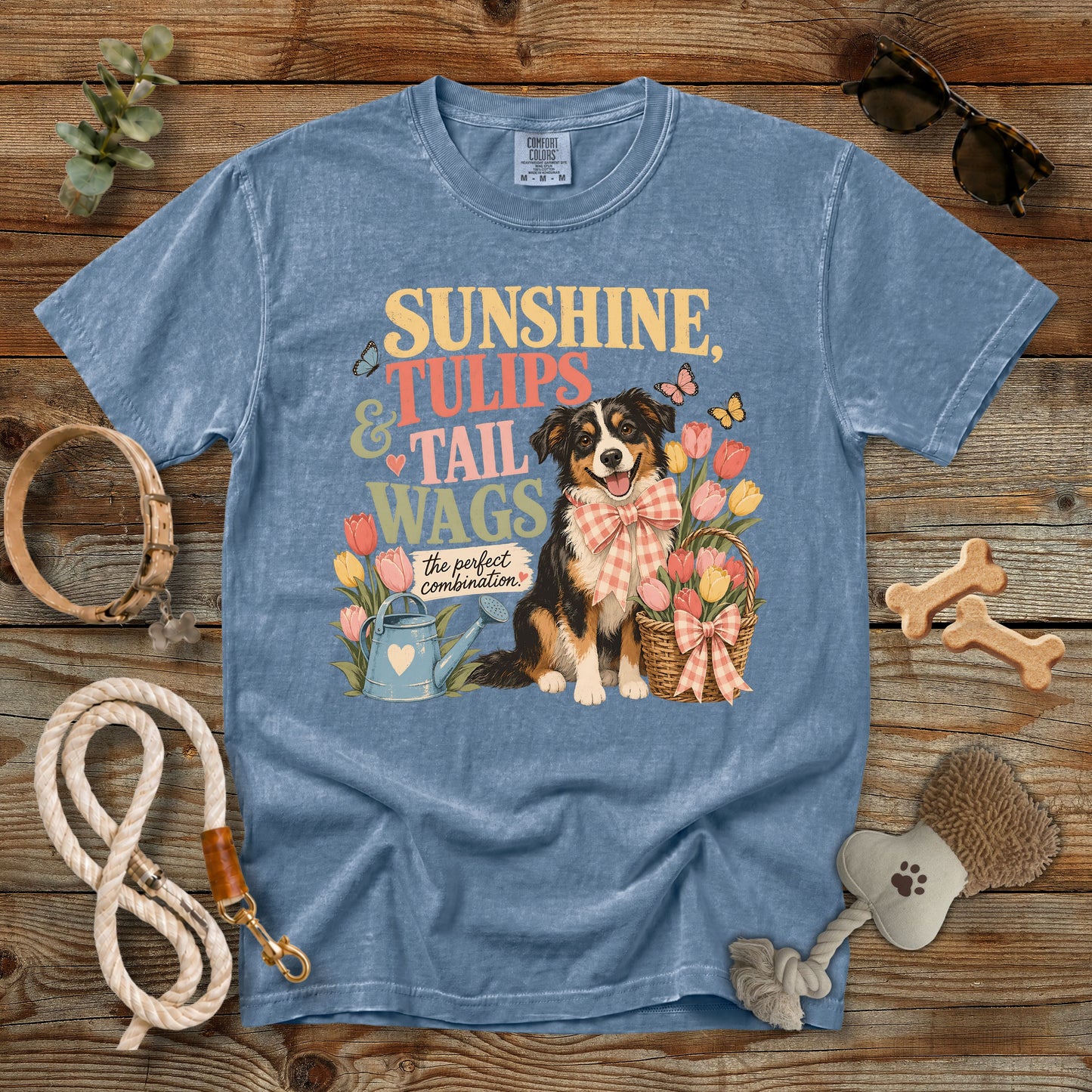 Sunshine, Tulips & Tail Wags T-Shirt | Comfort Colors 1717 Dog Mom Spring Graphic Tee