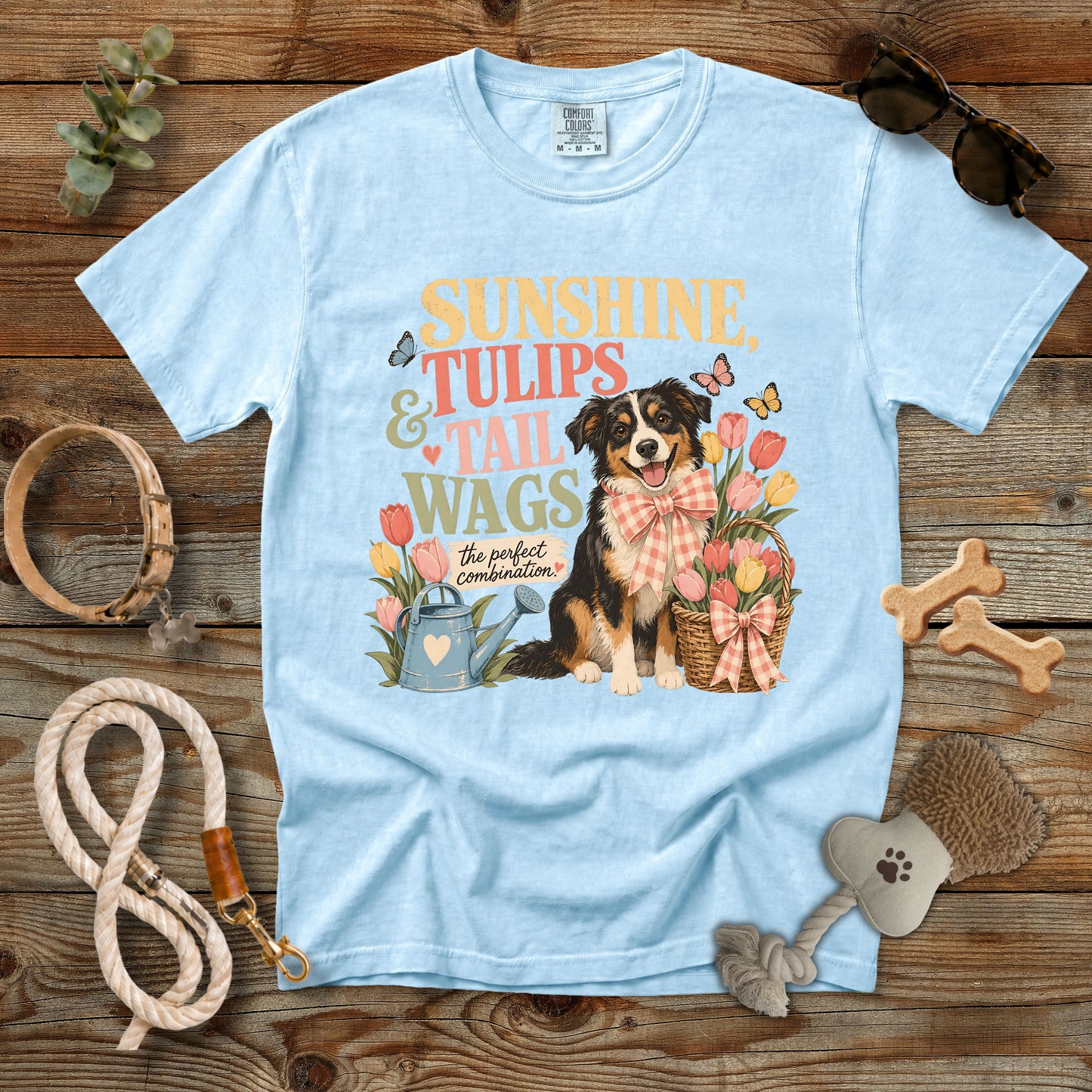 Sunshine, Tulips & Tail Wags T-Shirt | Comfort Colors 1717 Dog Mom Spring Graphic Tee