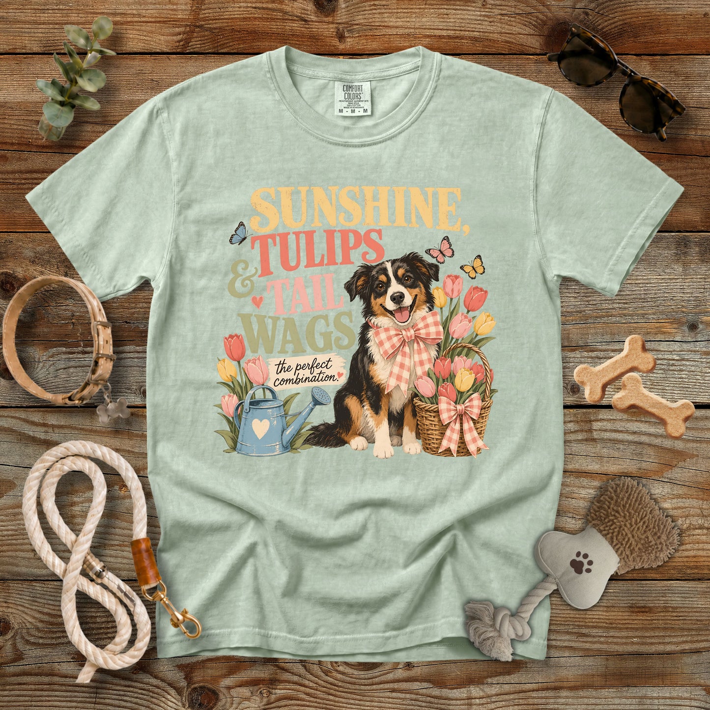 Sunshine, Tulips & Tail Wags T-Shirt | Comfort Colors 1717 Dog Mom Spring Graphic Tee