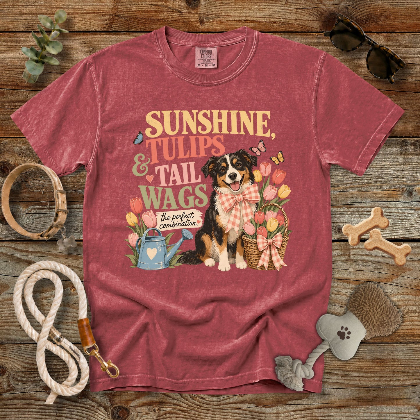 Sunshine, Tulips & Tail Wags T-Shirt | Comfort Colors 1717 Dog Mom Spring Graphic Tee