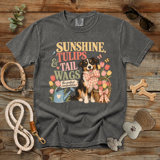 Sunshine, Tulips & Tail Wags T-Shirt | Comfort Colors 1717 Dog Mom Spring Graphic Tee