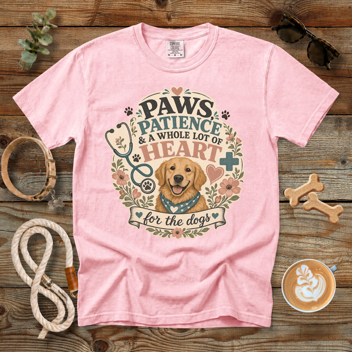 Paws, Patience & a Whole Lot of Heart T-Shirt | Comfort Colors 1717 Vet Tech Dog Lover Tee