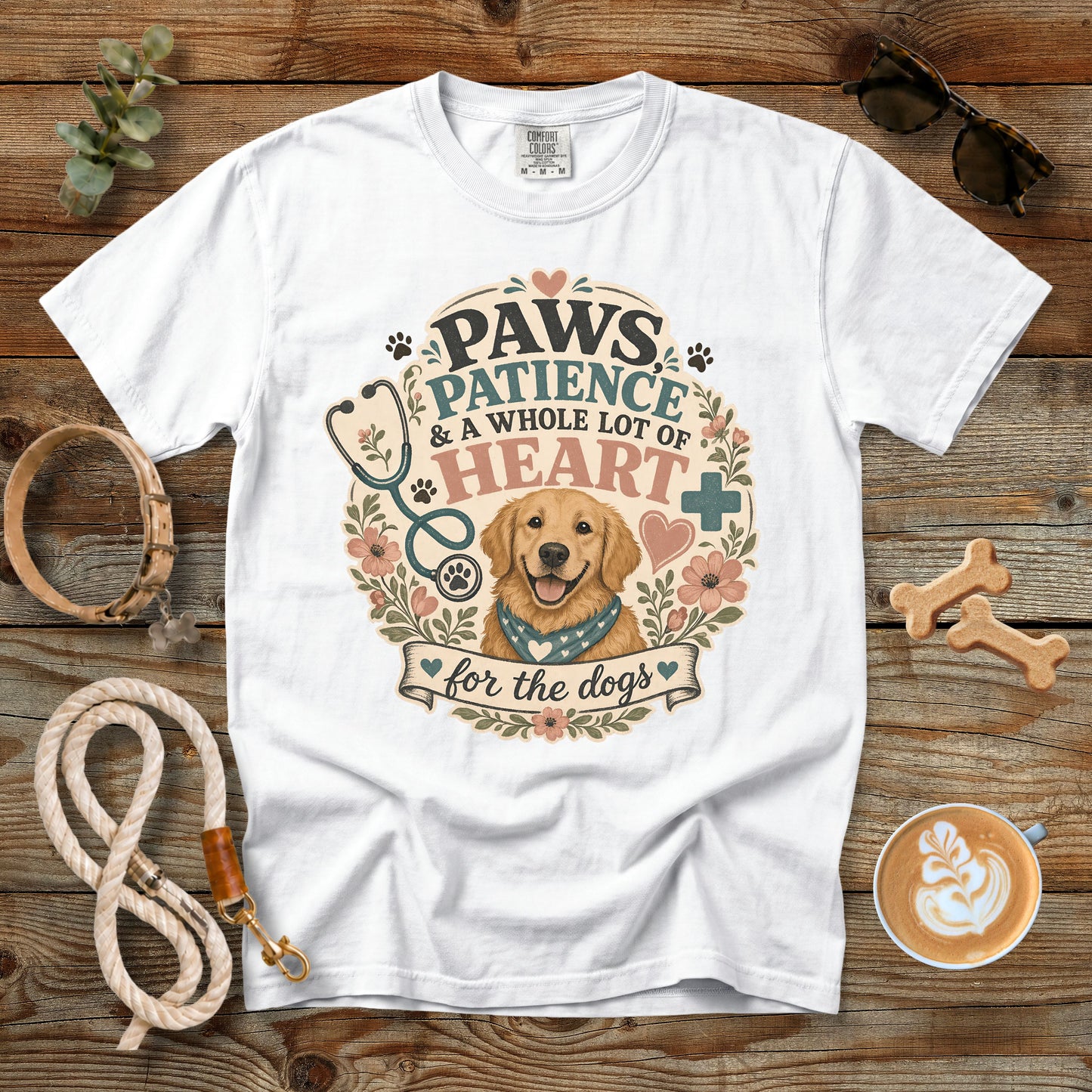 Paws, Patience & a Whole Lot of Heart T-Shirt | Comfort Colors 1717 Vet Tech Dog Lover Tee