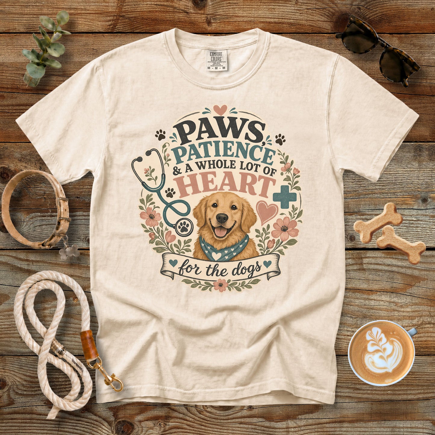 Paws, Patience & a Whole Lot of Heart T-Shirt | Comfort Colors 1717 Vet Tech Dog Lover Tee