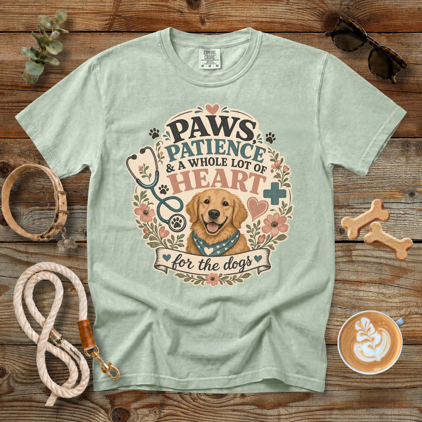 Paws, Patience & a Whole Lot of Heart T-Shirt | Comfort Colors 1717 Vet Tech Dog Lover Tee