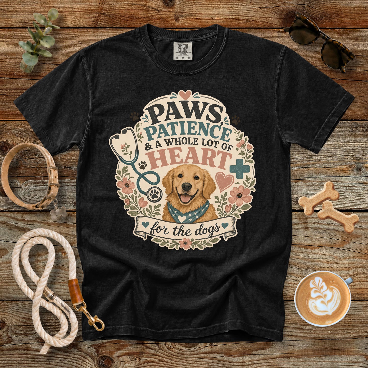 Paws, Patience & a Whole Lot of Heart T-Shirt | Comfort Colors 1717 Vet Tech Dog Lover Tee