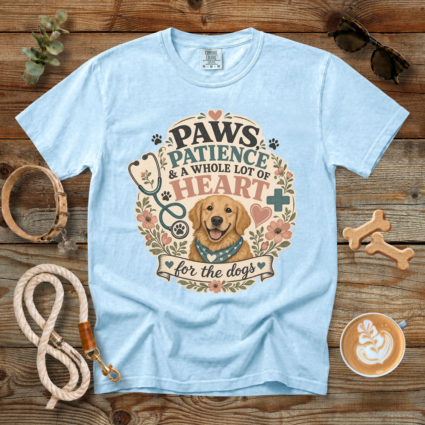 Paws, Patience & a Whole Lot of Heart T-Shirt | Comfort Colors 1717 Vet Tech Dog Lover Tee