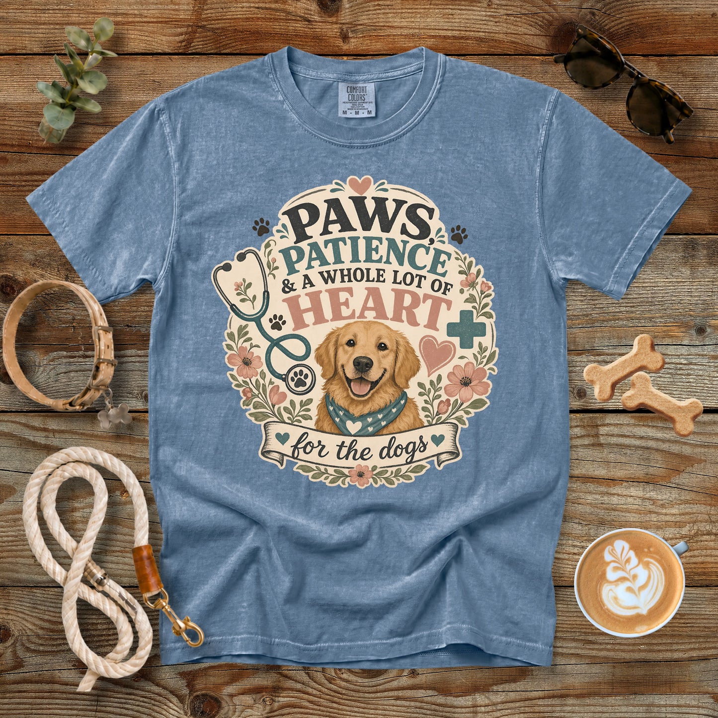 Paws, Patience & a Whole Lot of Heart T-Shirt | Comfort Colors 1717 Vet Tech Dog Lover Tee