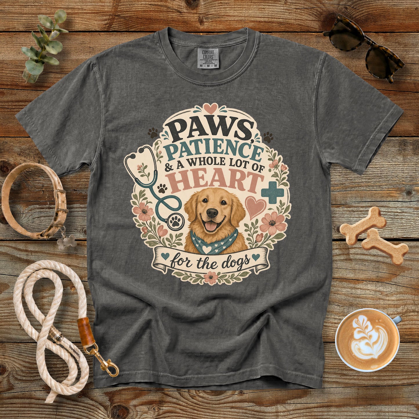 Paws, Patience & a Whole Lot of Heart T-Shirt | Comfort Colors 1717 Vet Tech Dog Lover Tee